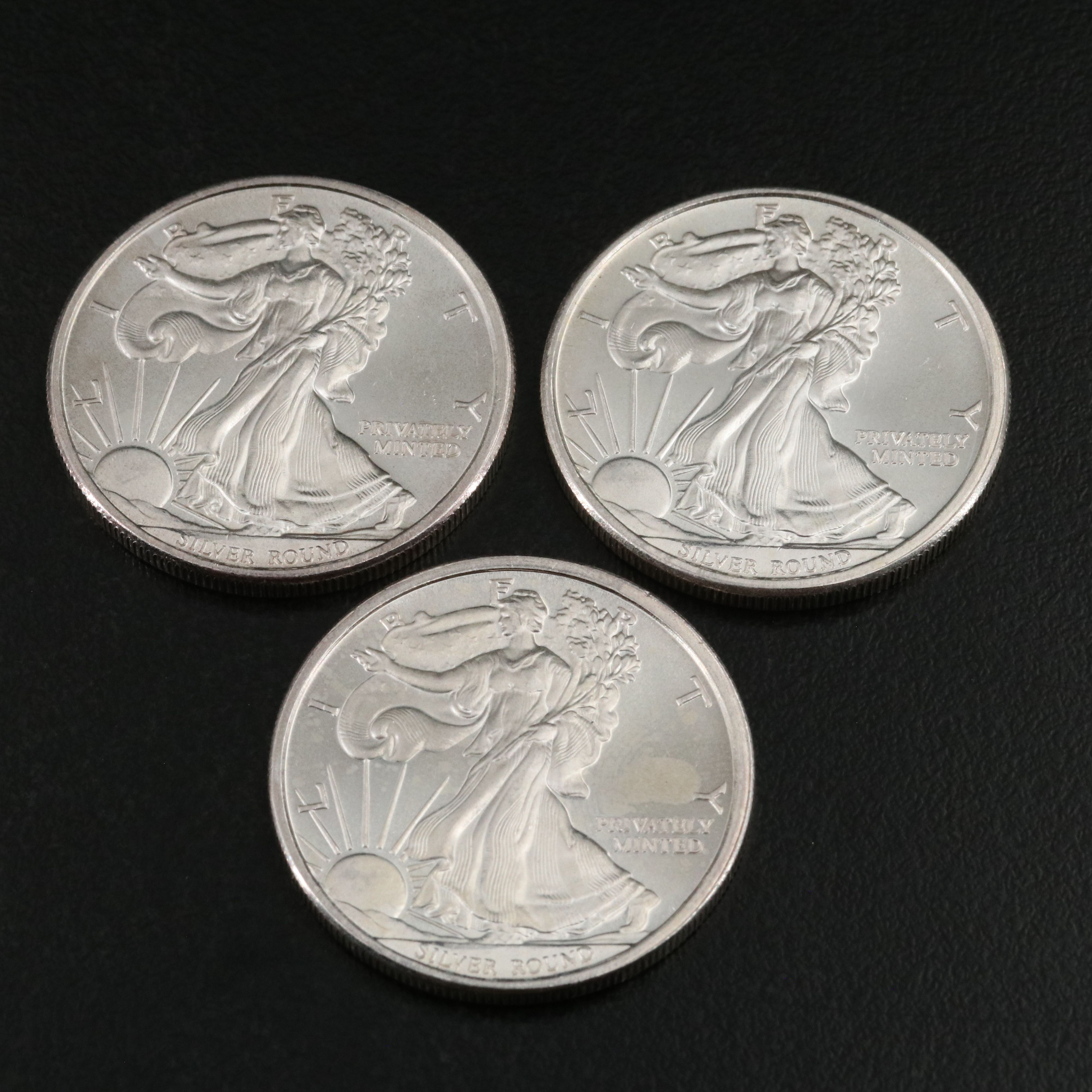 Eight Walking Liberty 1/2 Troy Ounce Silver Bullion Rounds