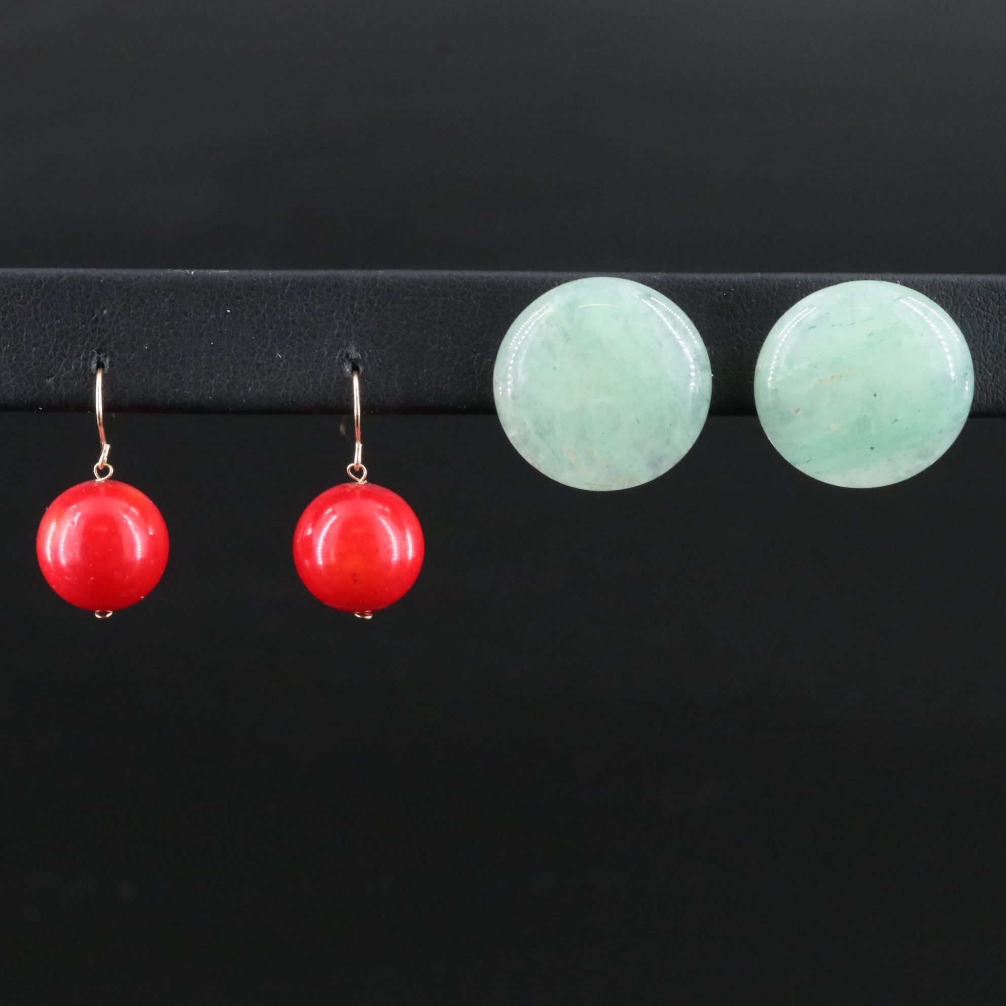 14K Jadeite and Coral Earrings