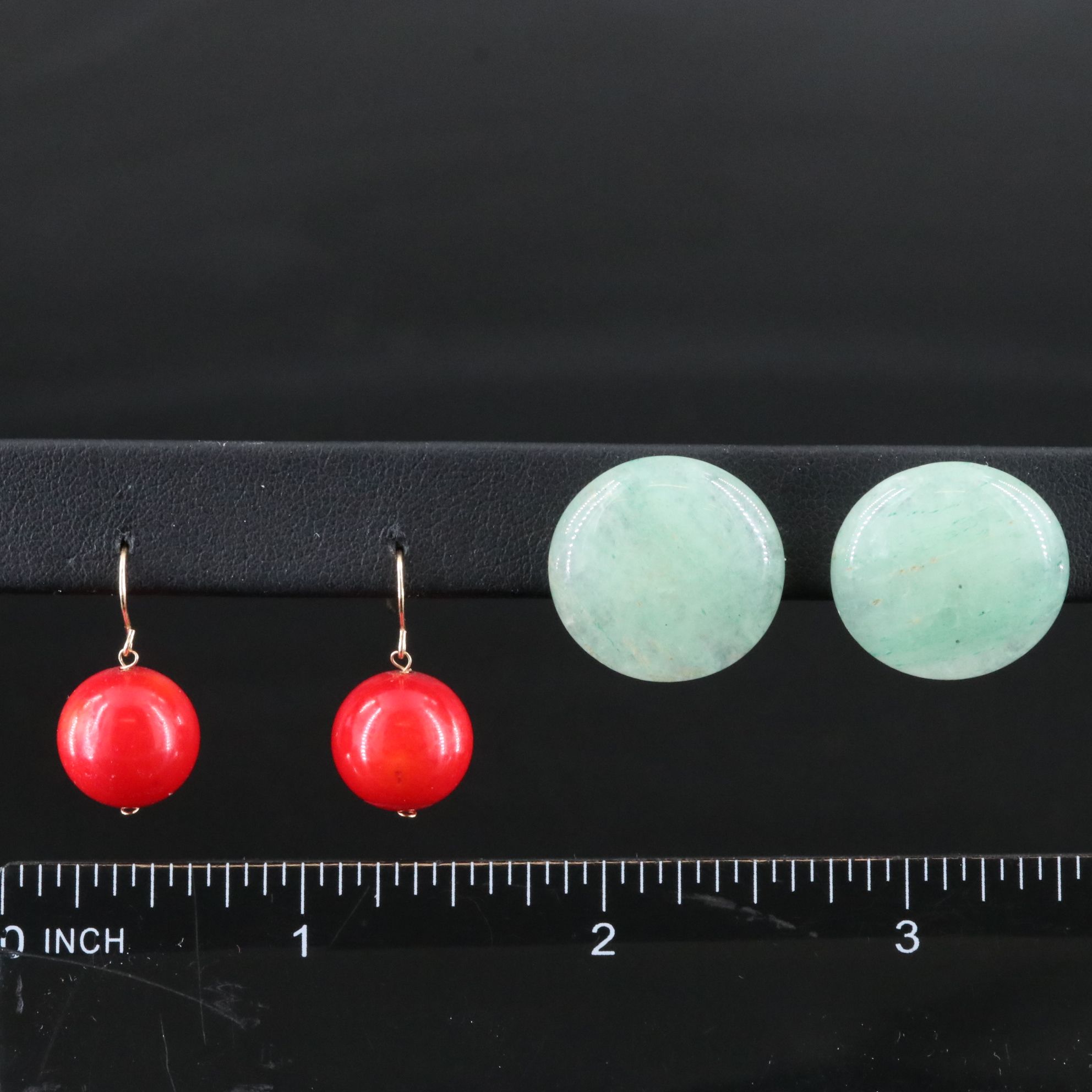 14K Jadeite and Coral Earrings