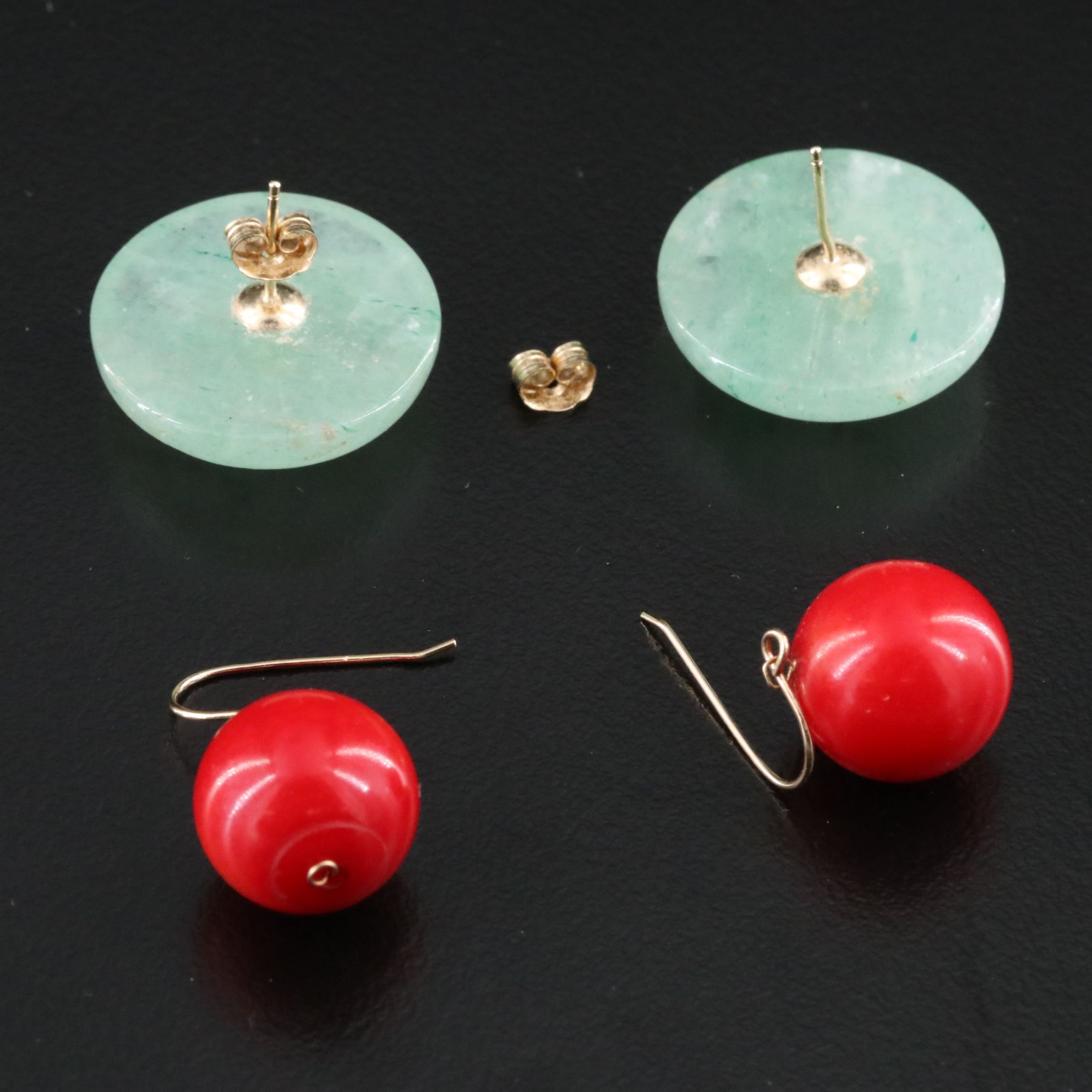 14K Jadeite and Coral Earrings