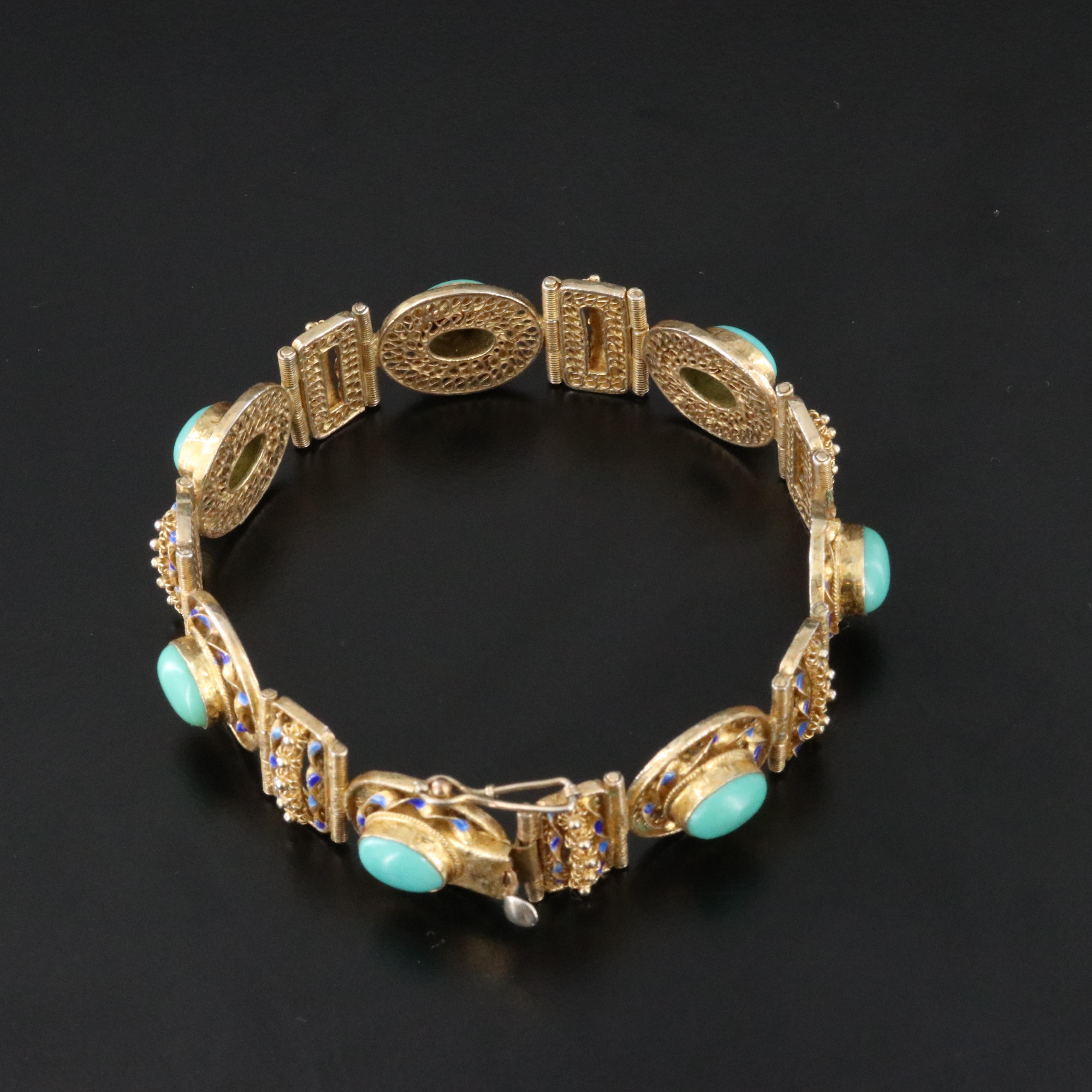 Chinese Export Sterling Turquoise and Enamel Jewelry Collection