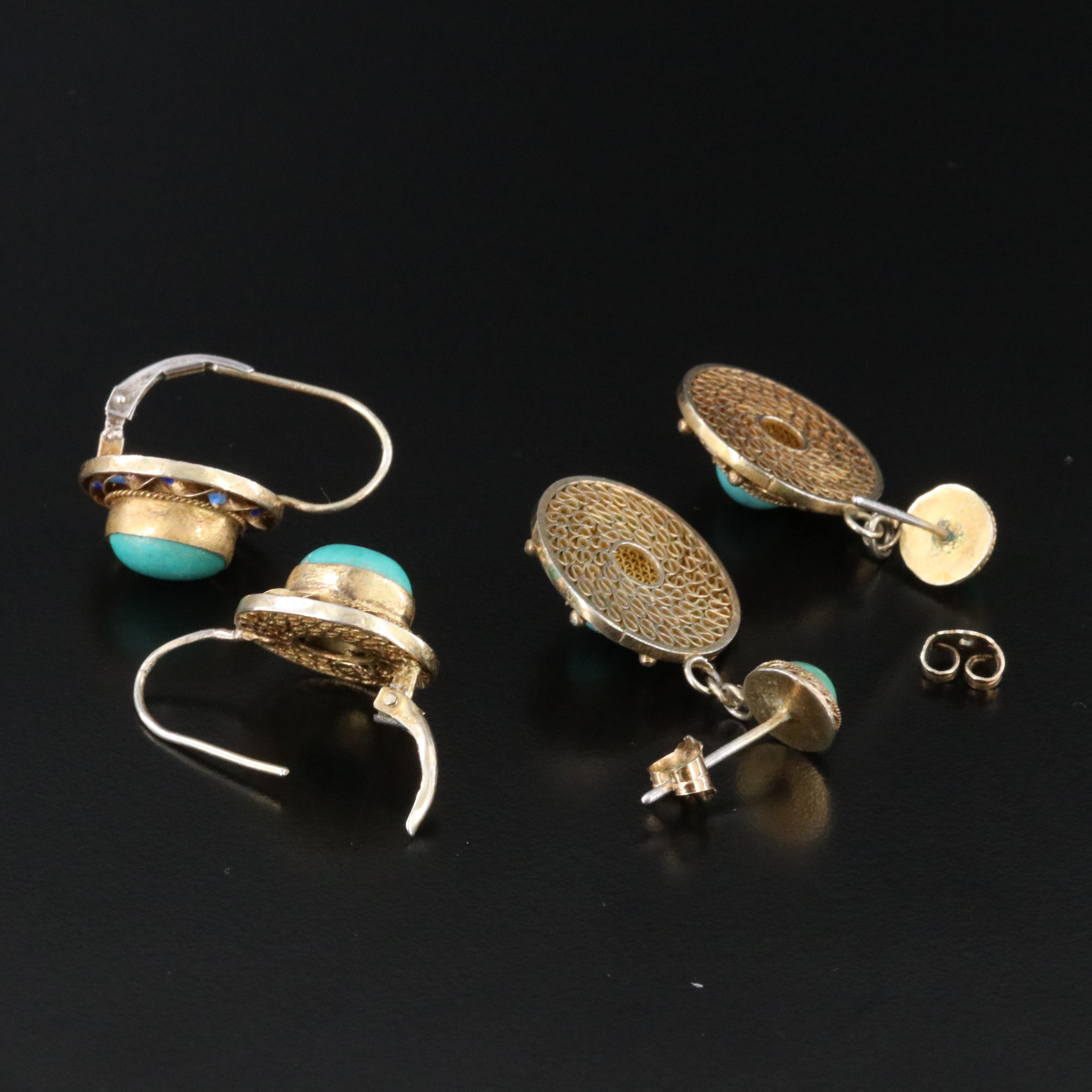 Chinese Export Sterling Turquoise and Enamel Jewelry Collection