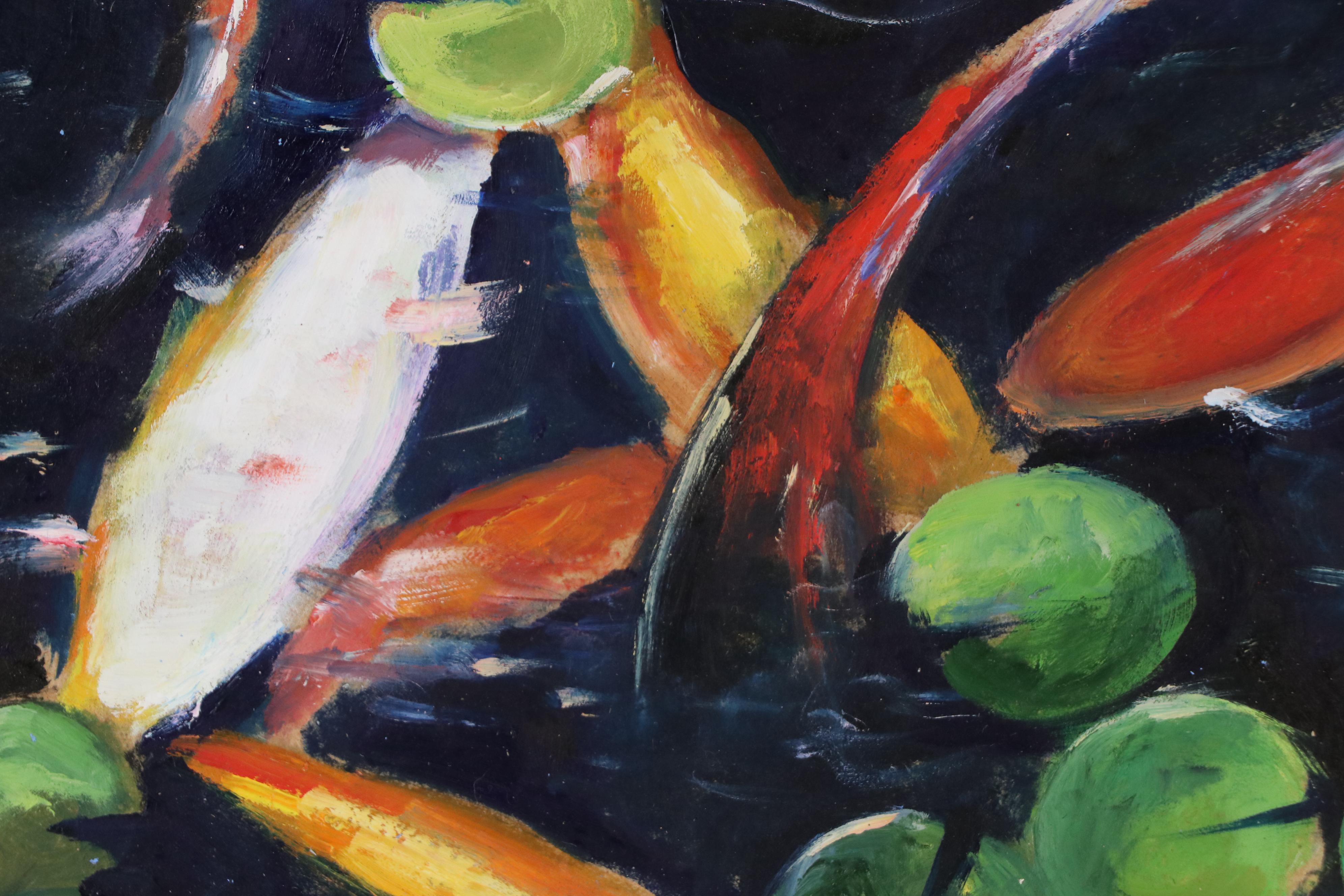 Natalia Demenko Oil Painting of Koi Fish in Pond, 21st Century