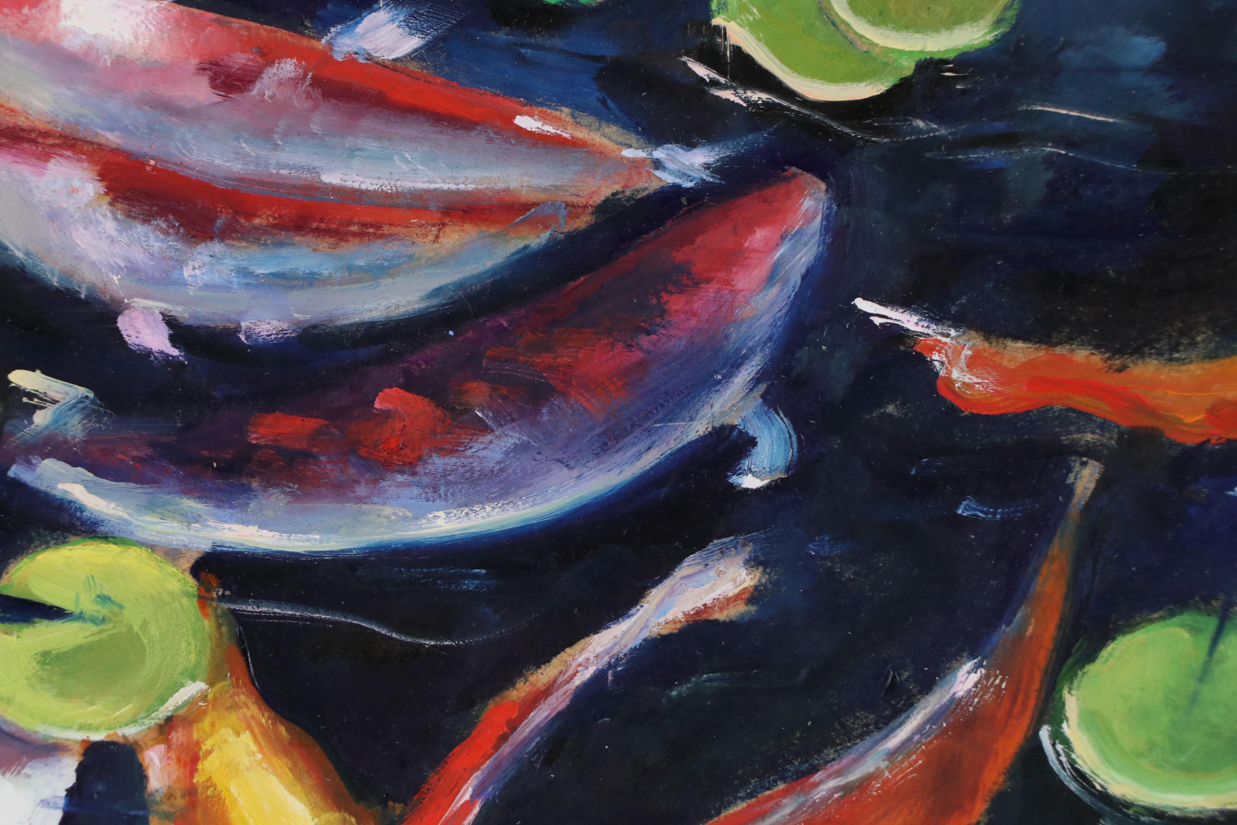 Natalia Demenko Oil Painting of Koi Fish in Pond, 21st Century