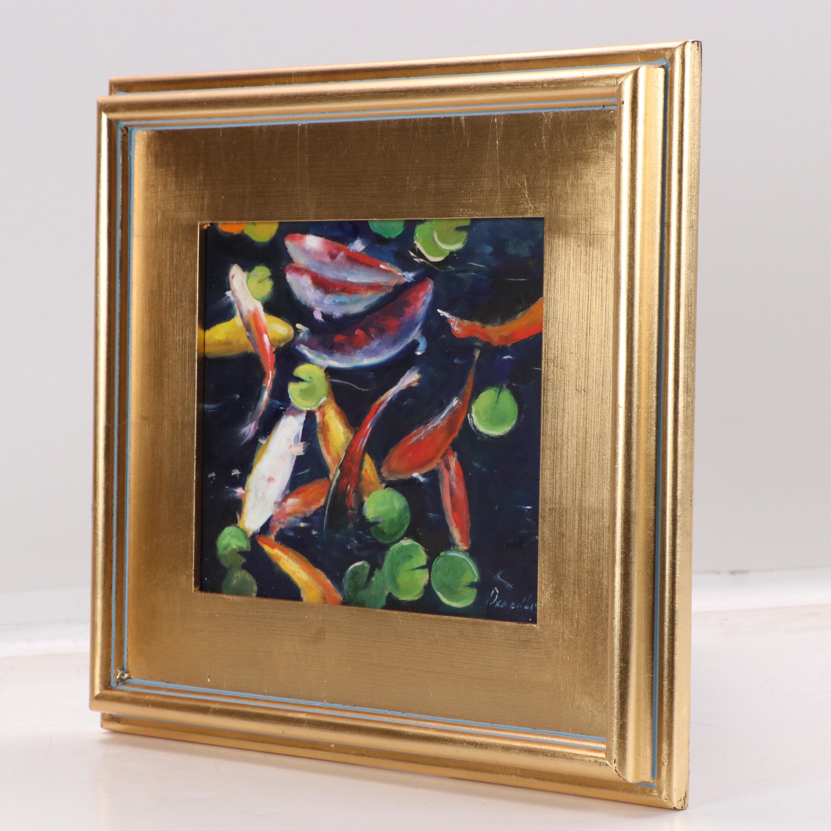 Natalia Demenko Oil Painting of Koi Fish in Pond, 21st Century