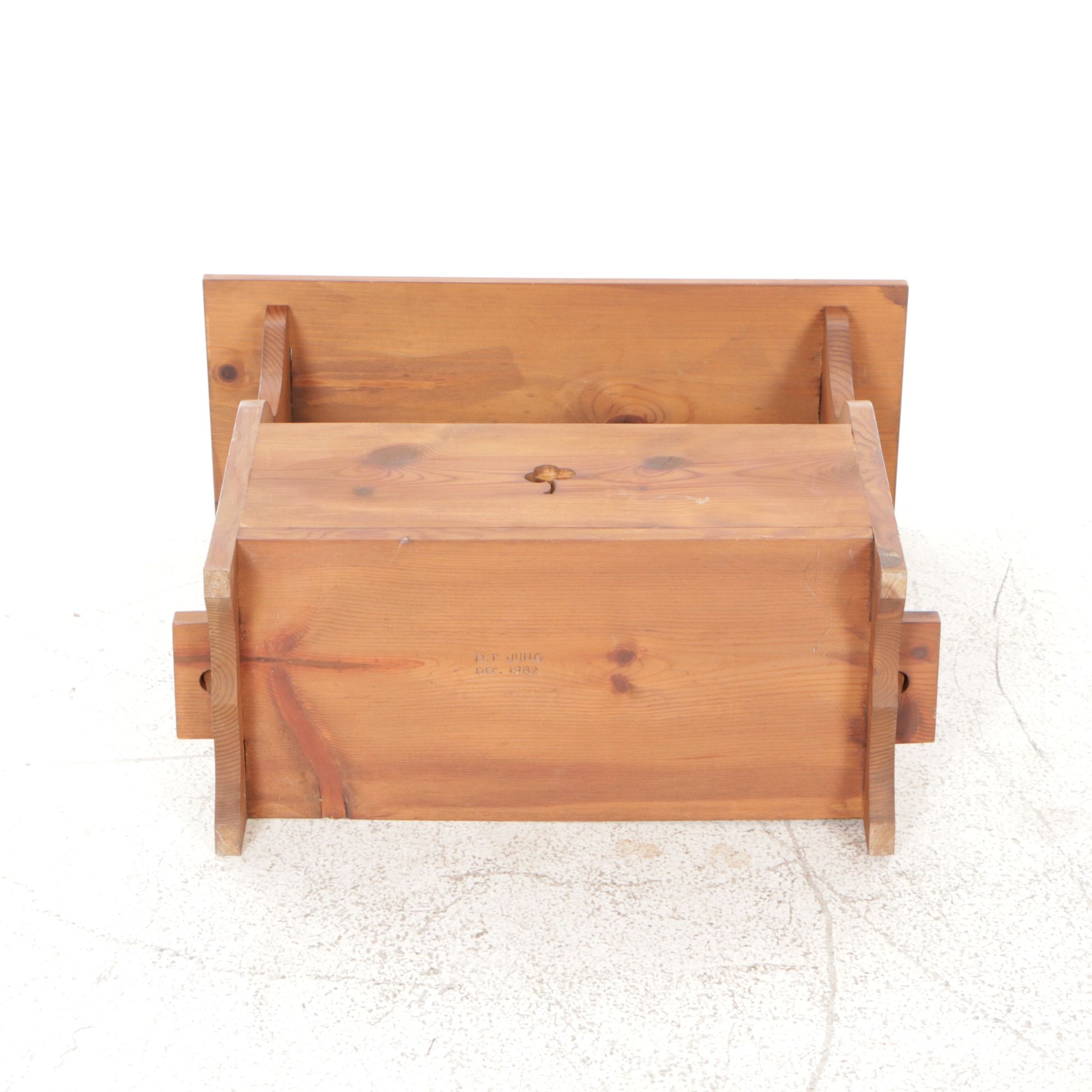 American Primitive Signed Bench-Made Pine Magazine Rack, Late 20th Century