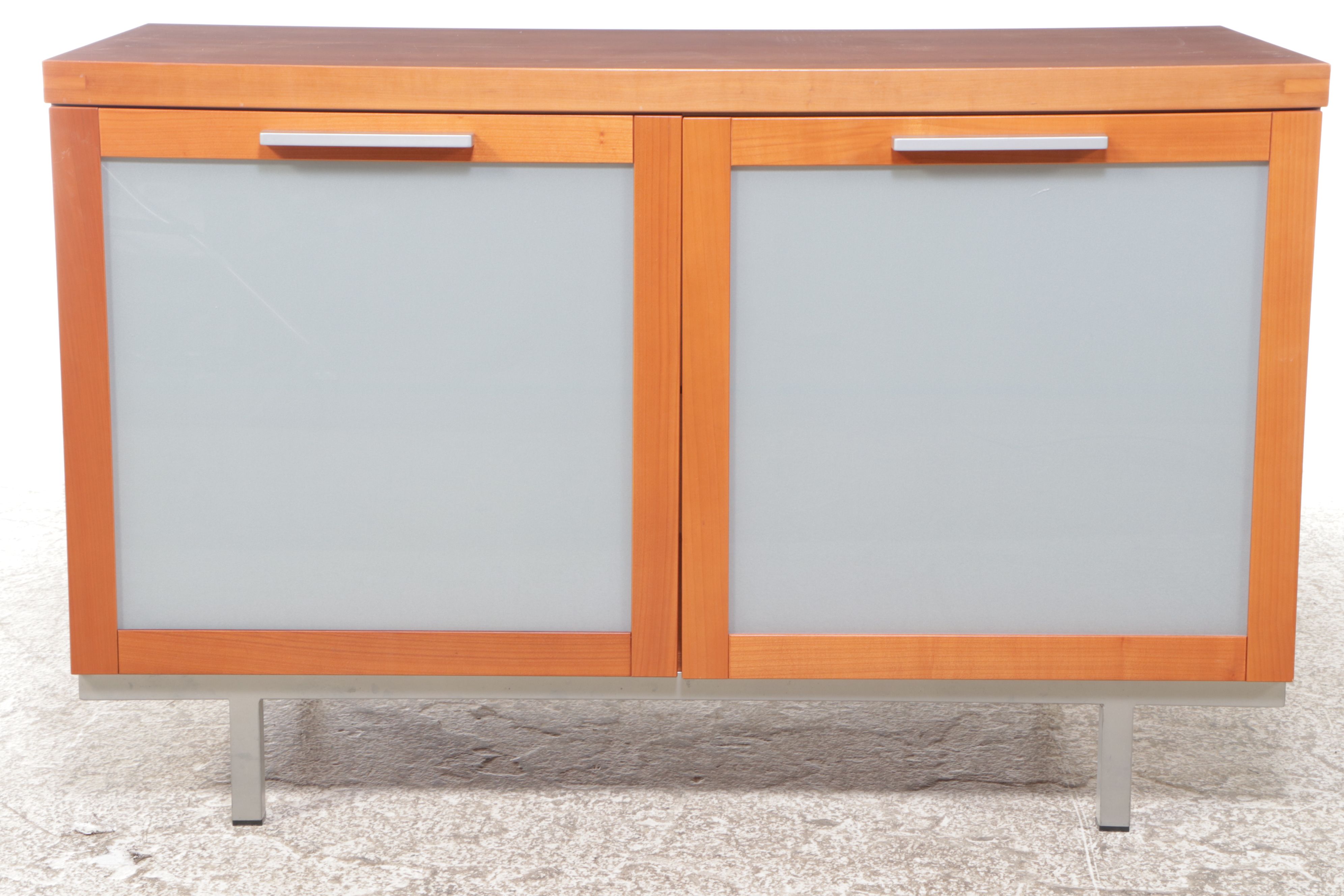 Contemporary Wooden and Chromed Metal Front Cabinet