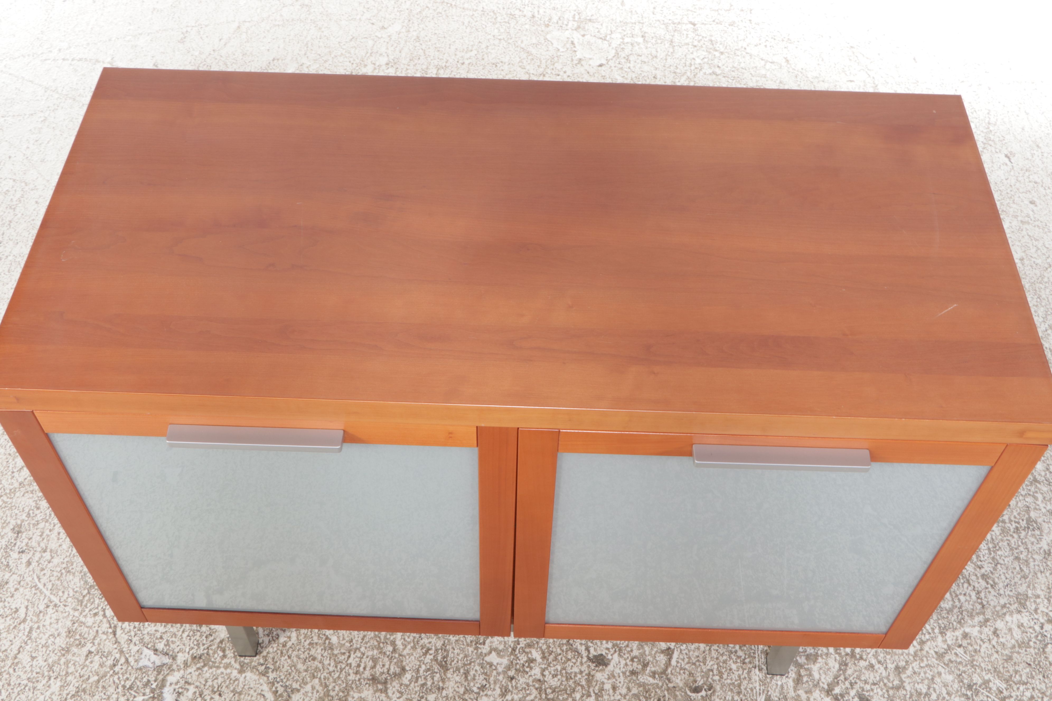 Contemporary Wooden and Chromed Metal Front Cabinet