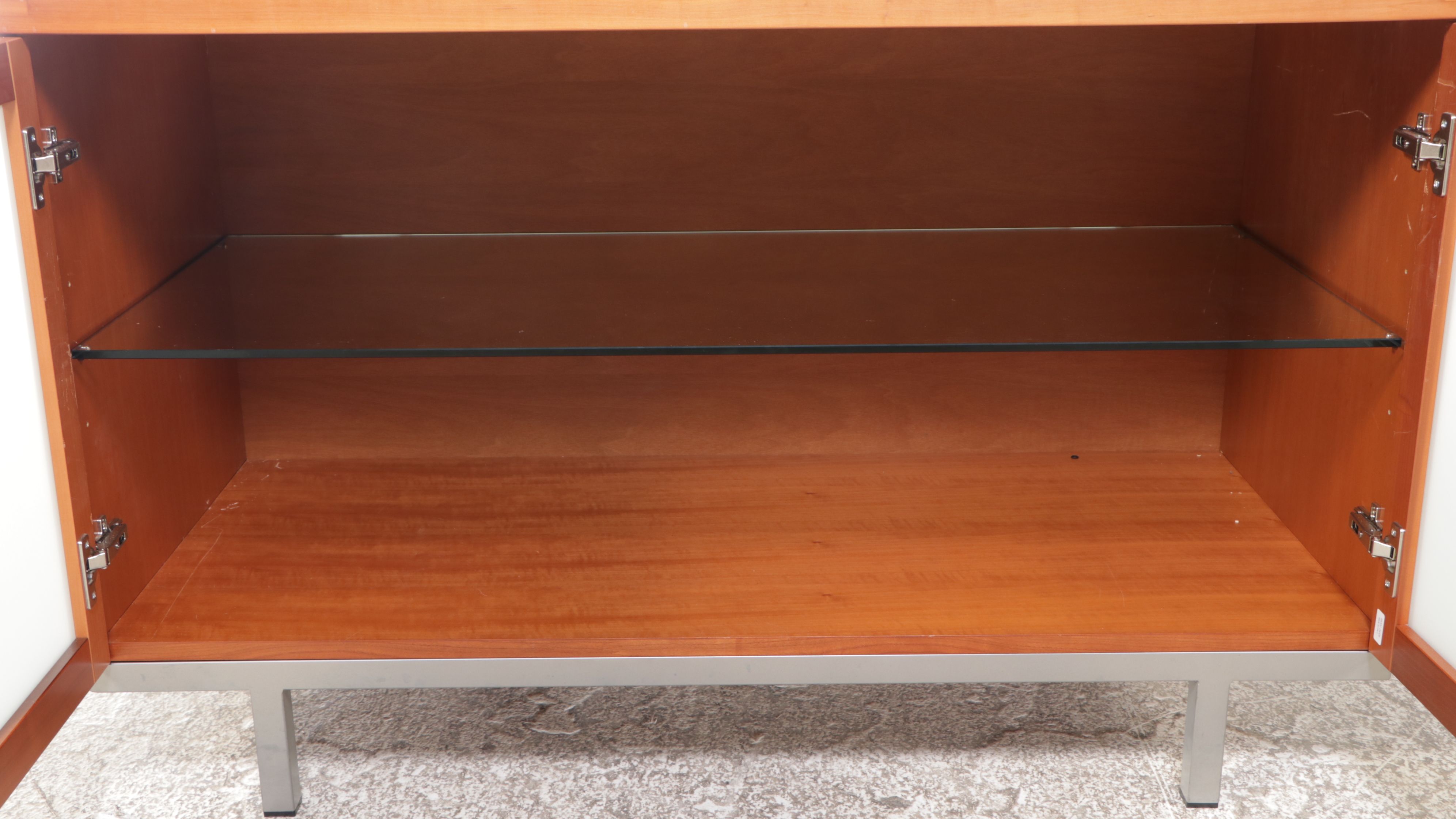 Contemporary Wooden and Chromed Metal Front Cabinet