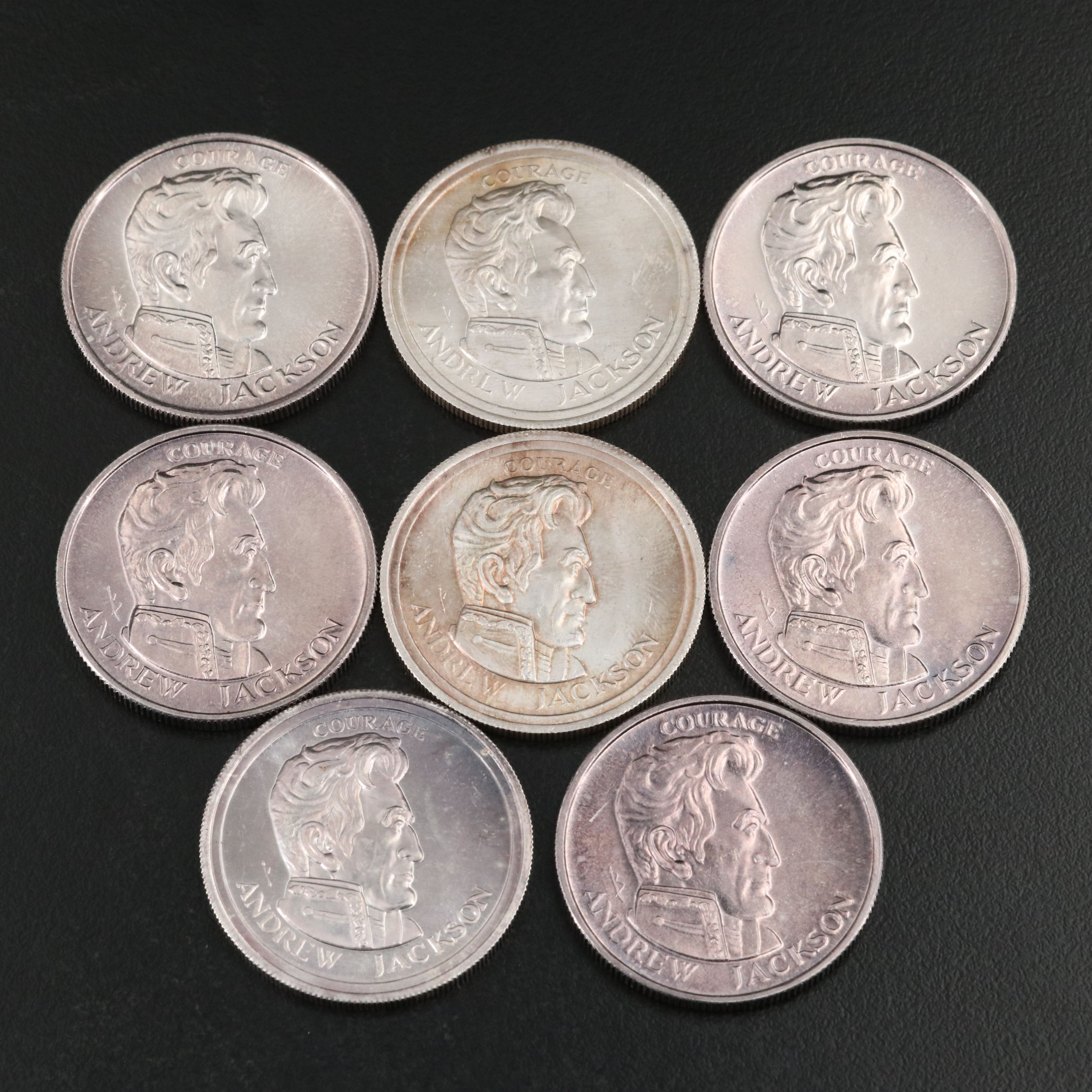 Eight Andrew Jackson 1/2 Troy Ounce Silver Bullion Rounds