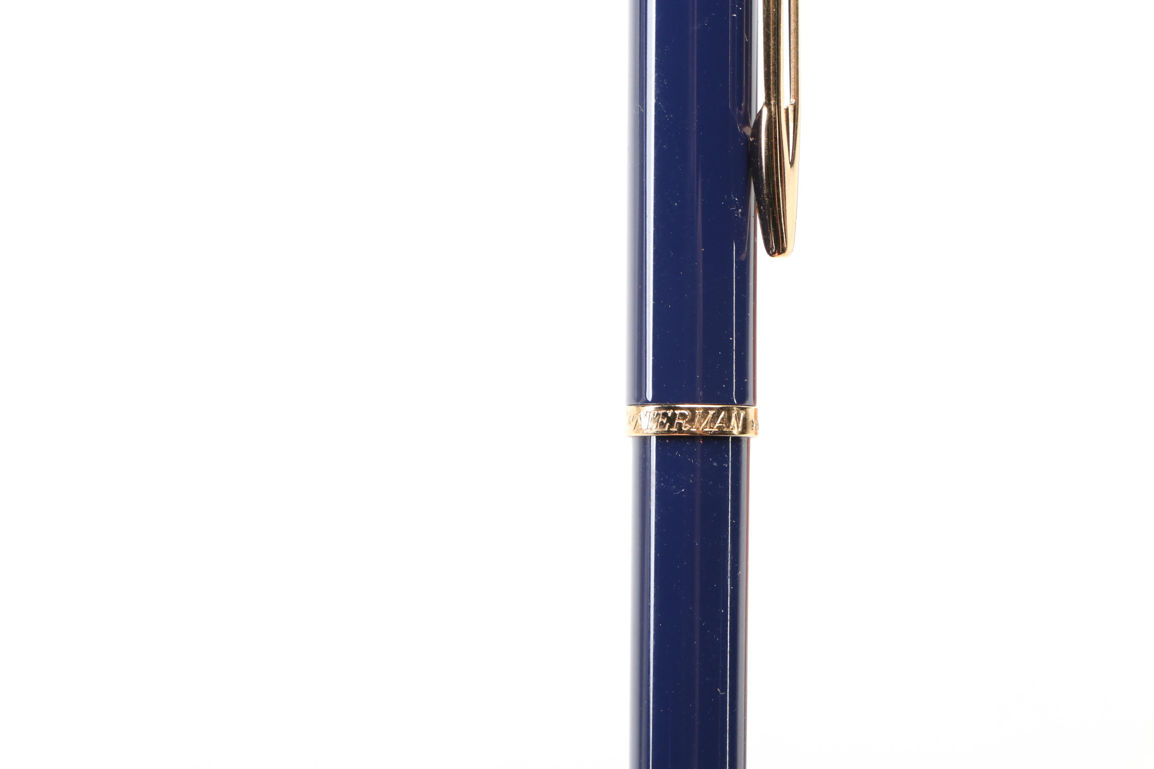 Waterman Paris Ballpoint Pen with Brass on Marble Dolphin Pen Holder
