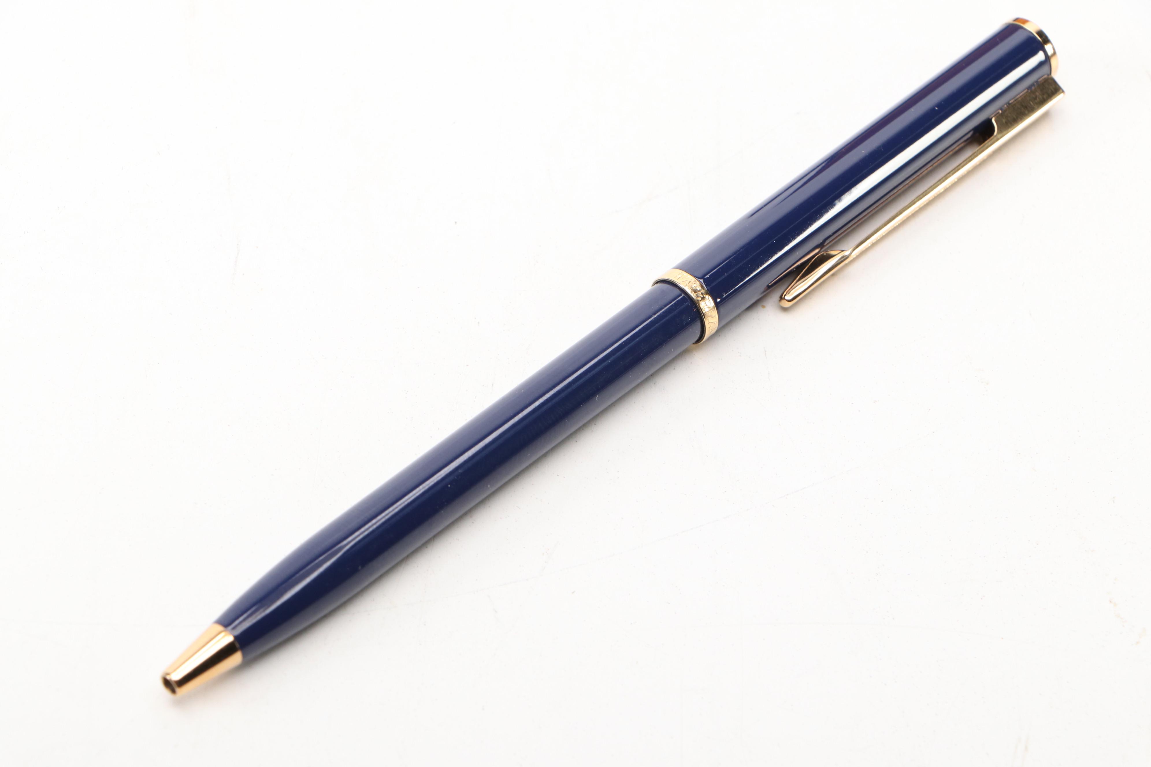 Waterman Paris Ballpoint Pen with Brass on Marble Dolphin Pen Holder
