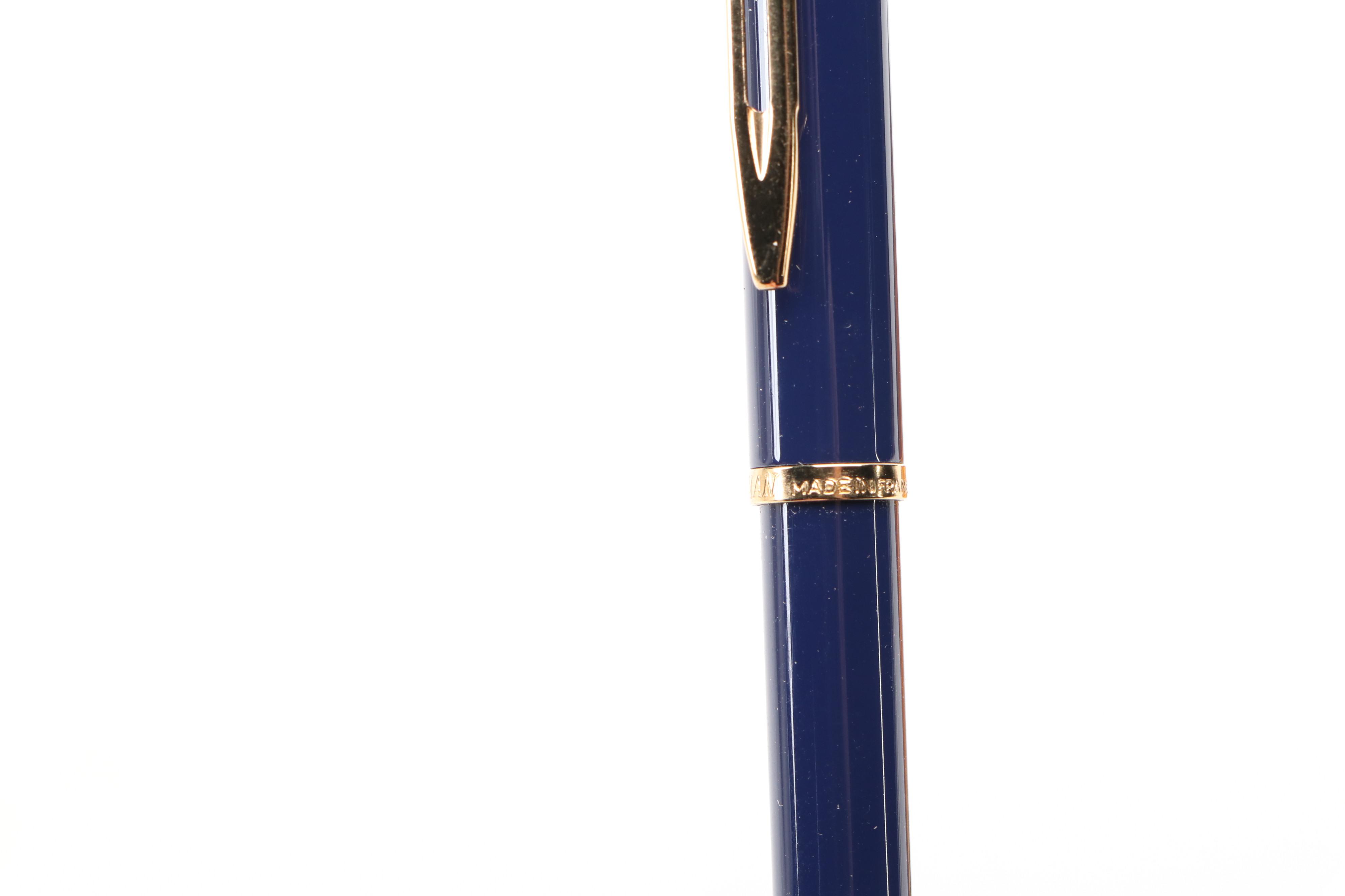 Waterman Paris Ballpoint Pen with Brass on Marble Dolphin Pen Holder