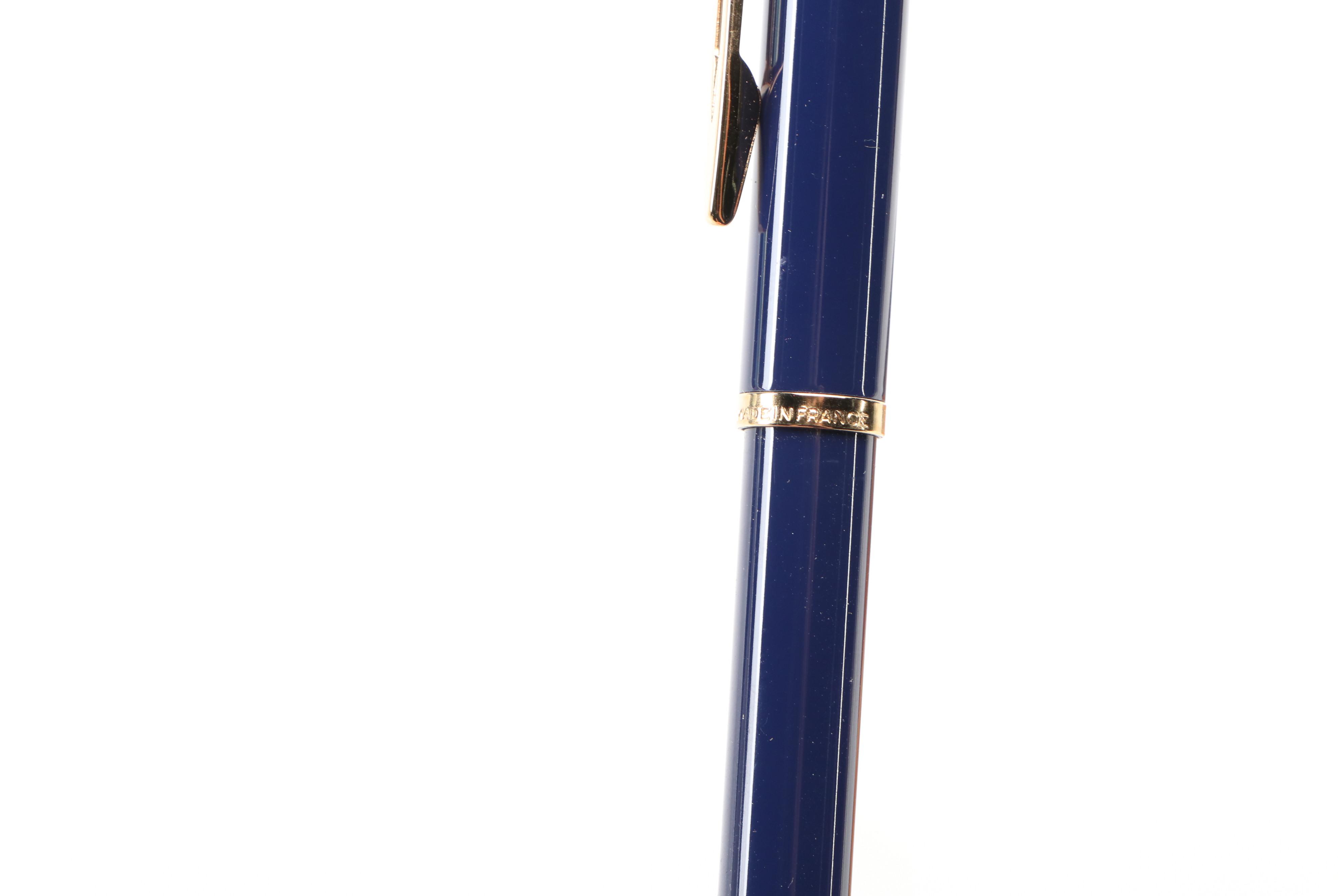 Waterman Paris Ballpoint Pen with Brass on Marble Dolphin Pen Holder