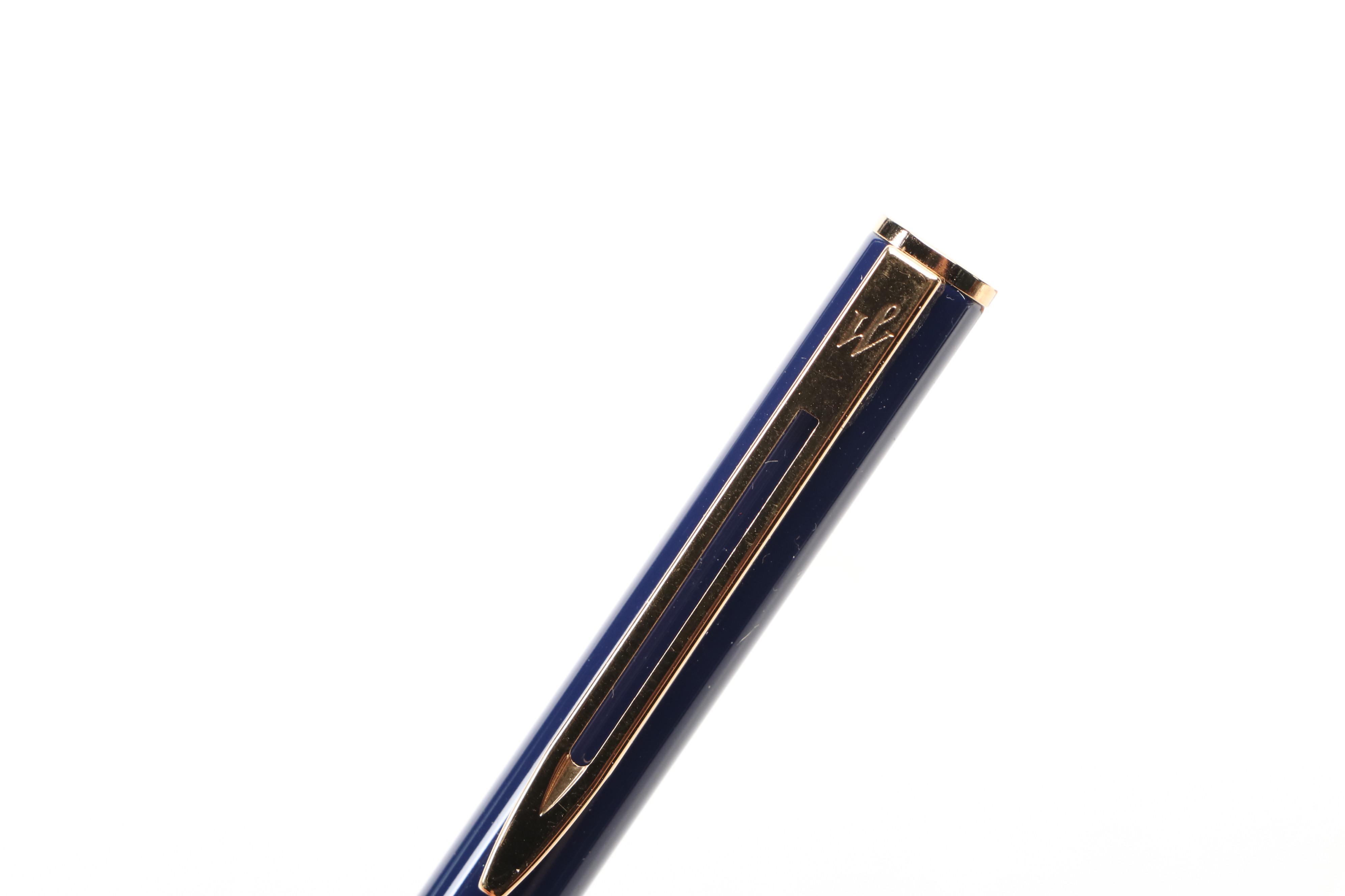Waterman Paris Ballpoint Pen with Brass on Marble Dolphin Pen Holder