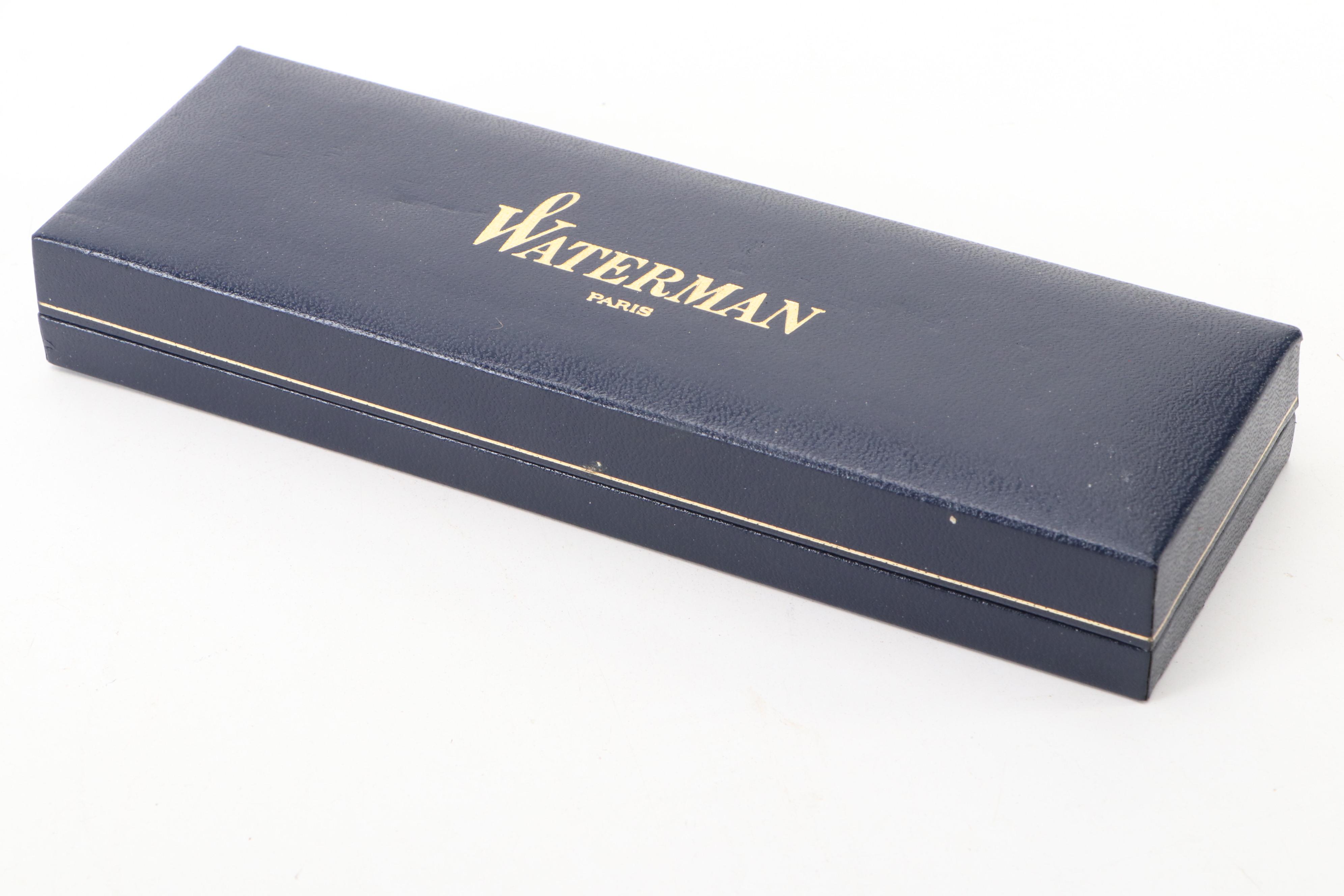 Waterman Paris Ballpoint Pen with Brass on Marble Dolphin Pen Holder