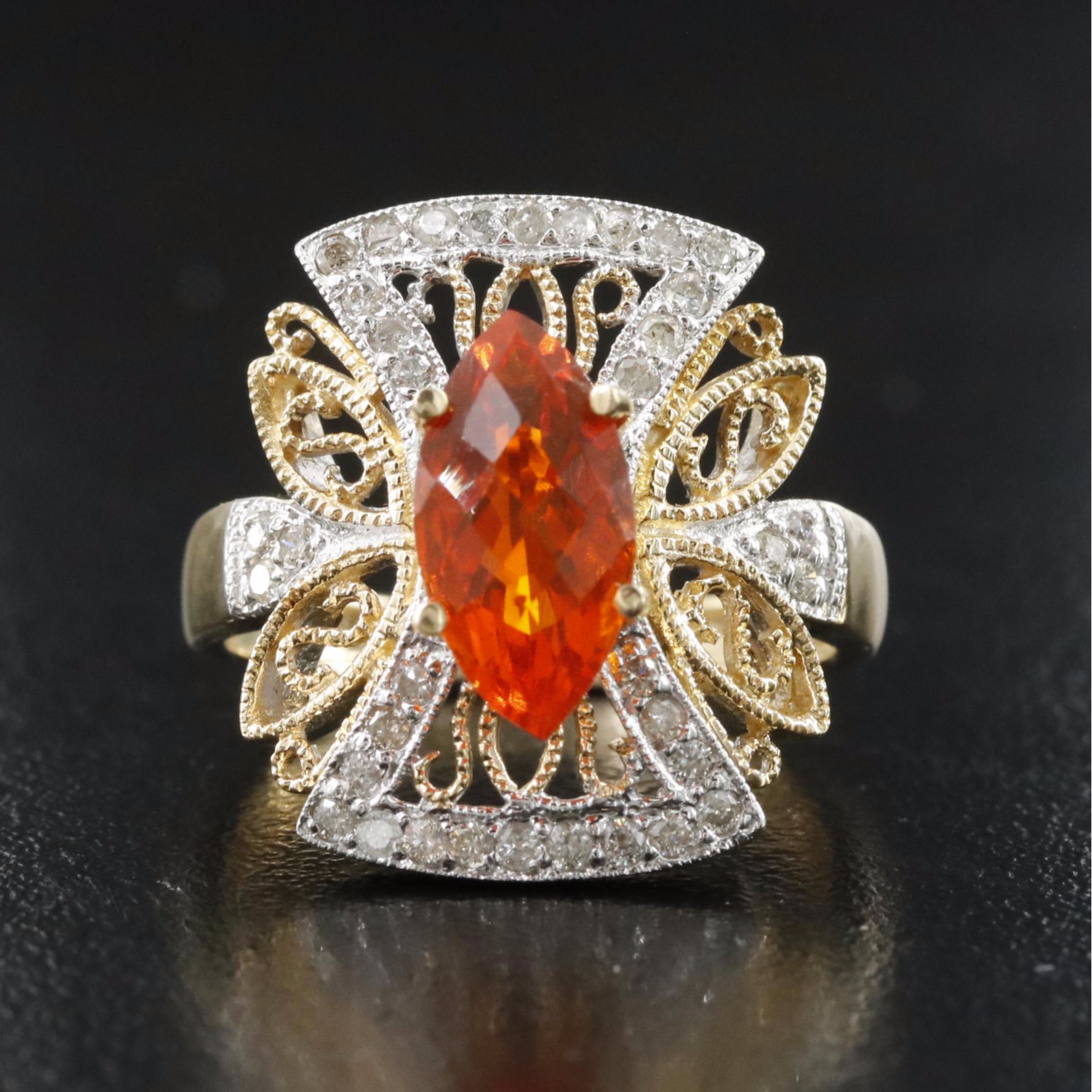 14K Fire Opal and Diamond Ring