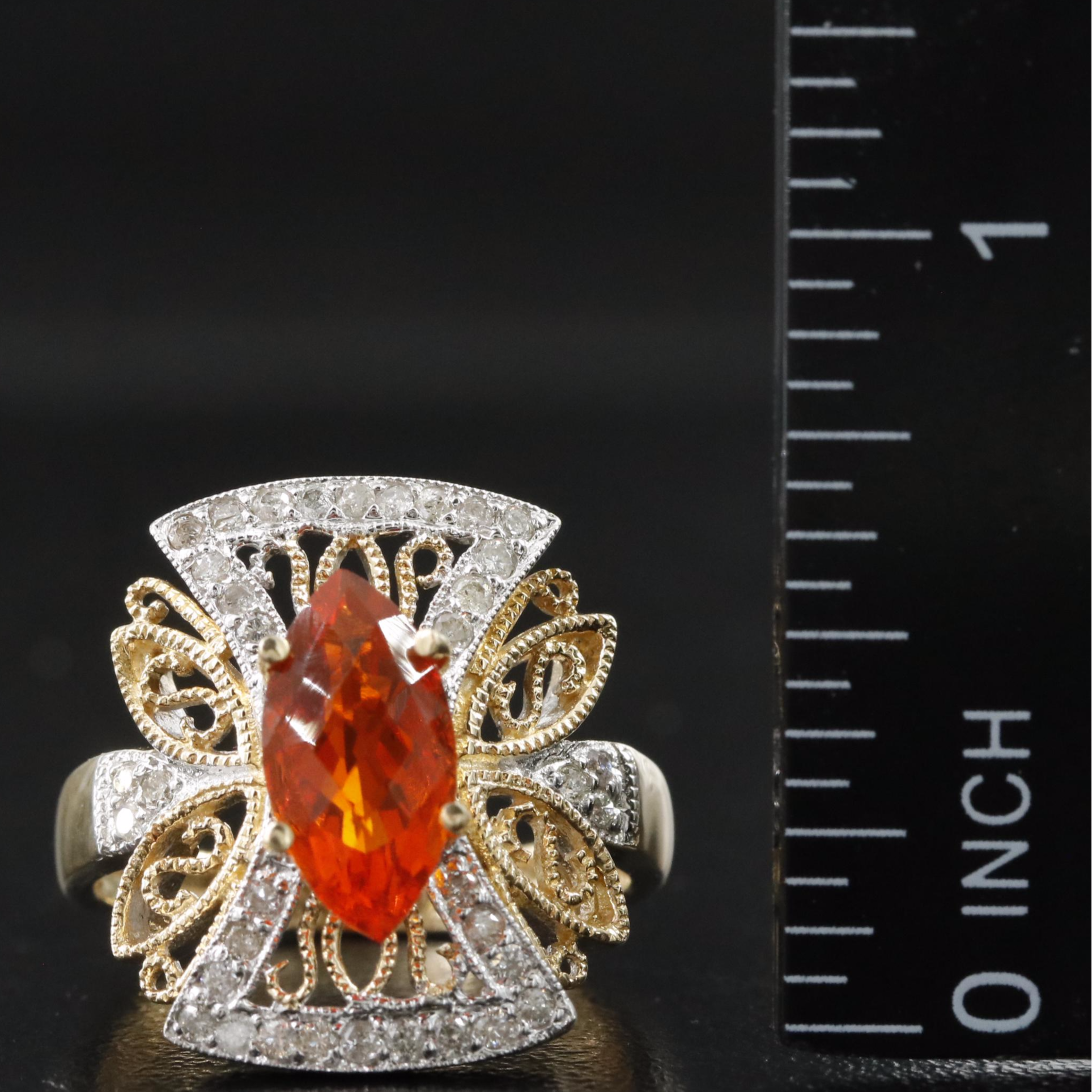 14K Fire Opal and Diamond Ring