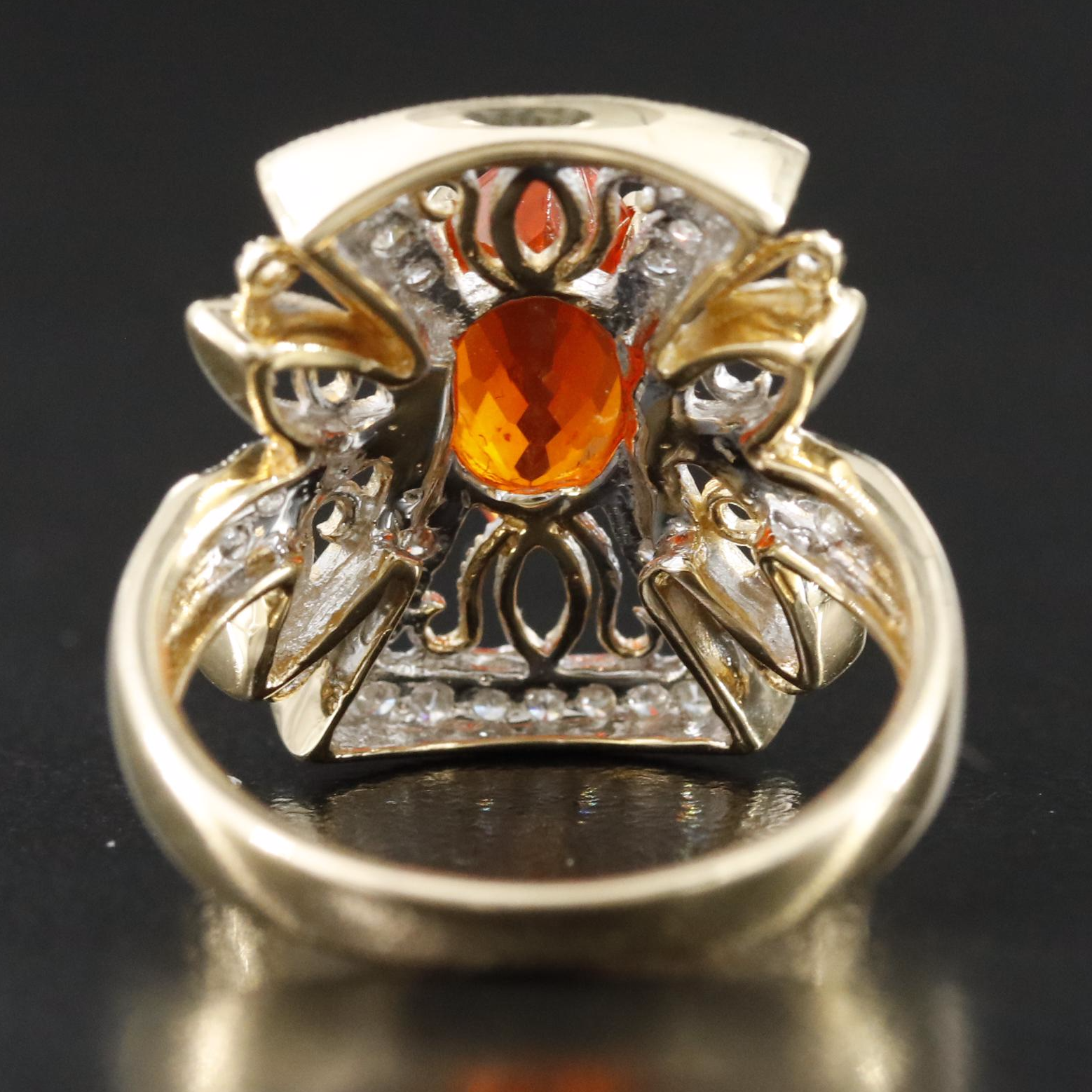 14K Fire Opal and Diamond Ring