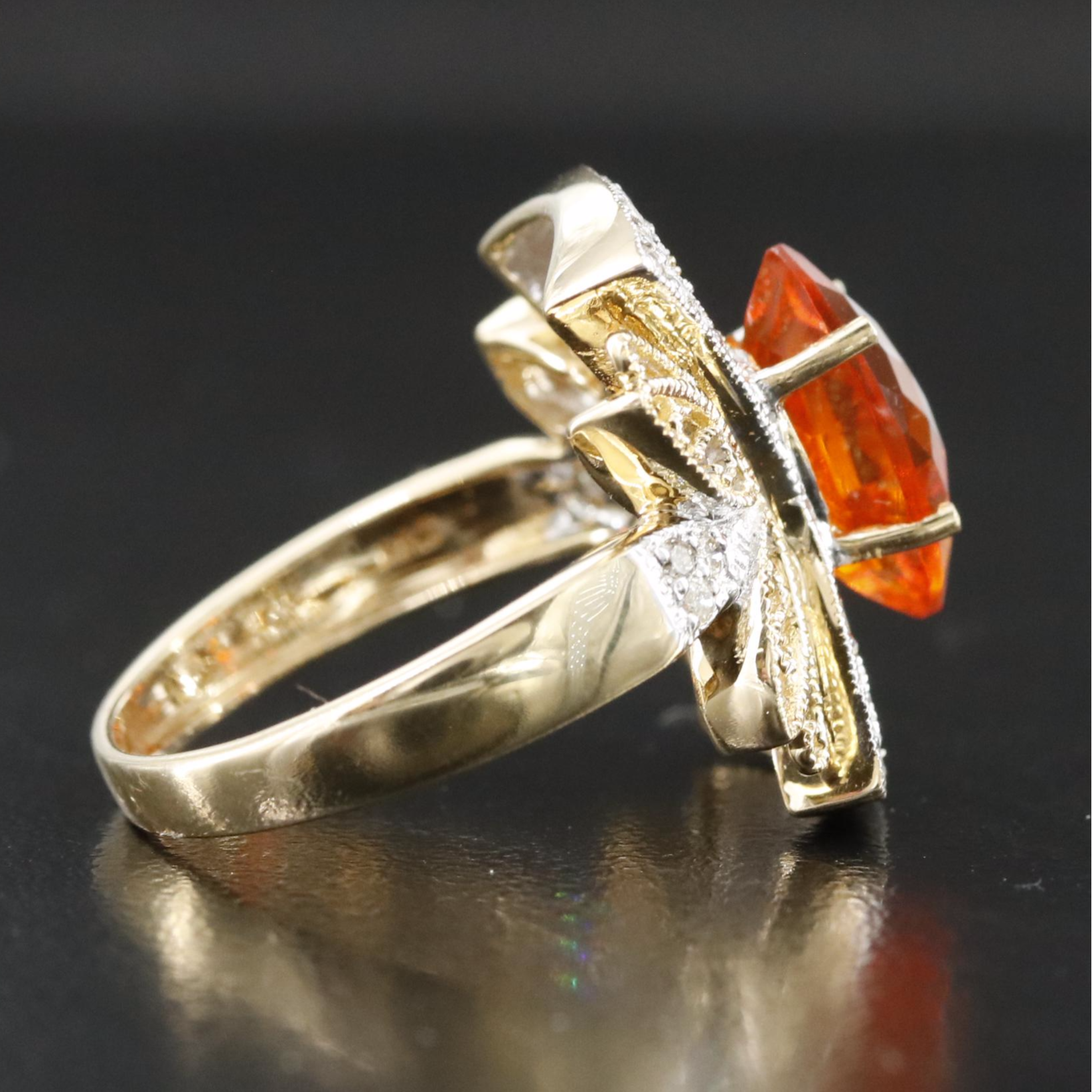 14K Fire Opal and Diamond Ring