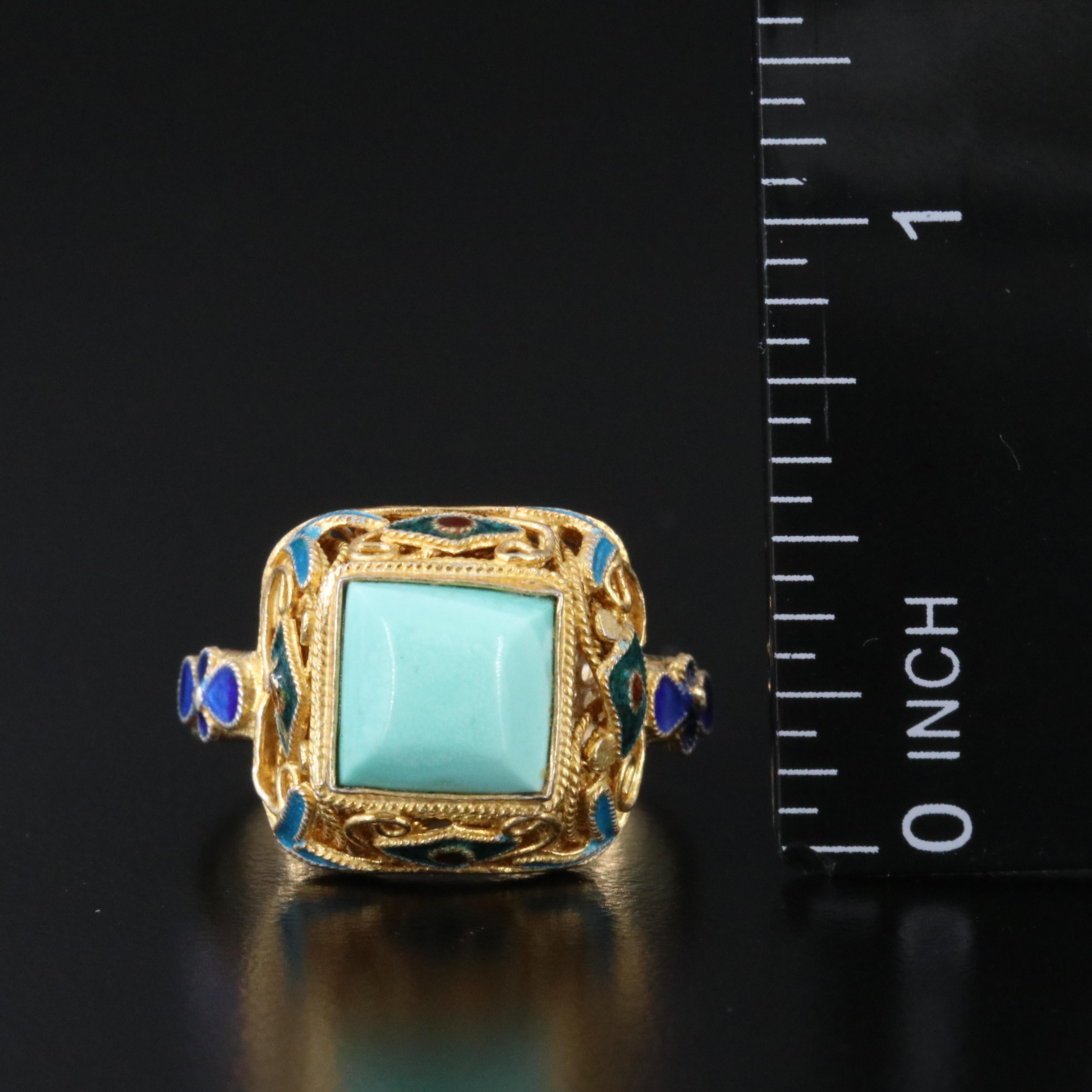 Chinese Export Turquoise, Enamel and Lapis Lazuli Jewelry Featuring Sterling