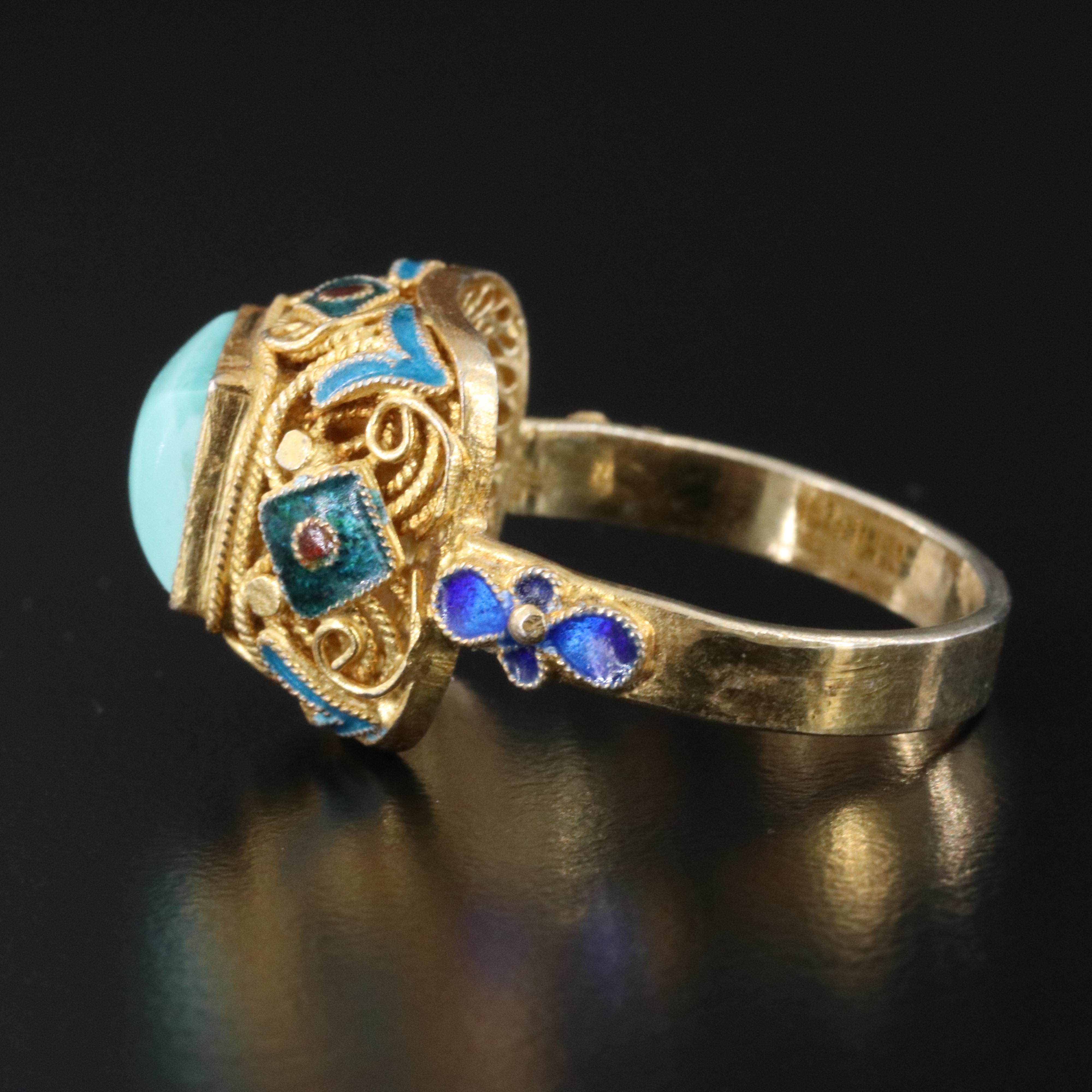 Chinese Export Turquoise, Enamel and Lapis Lazuli Jewelry Featuring Sterling