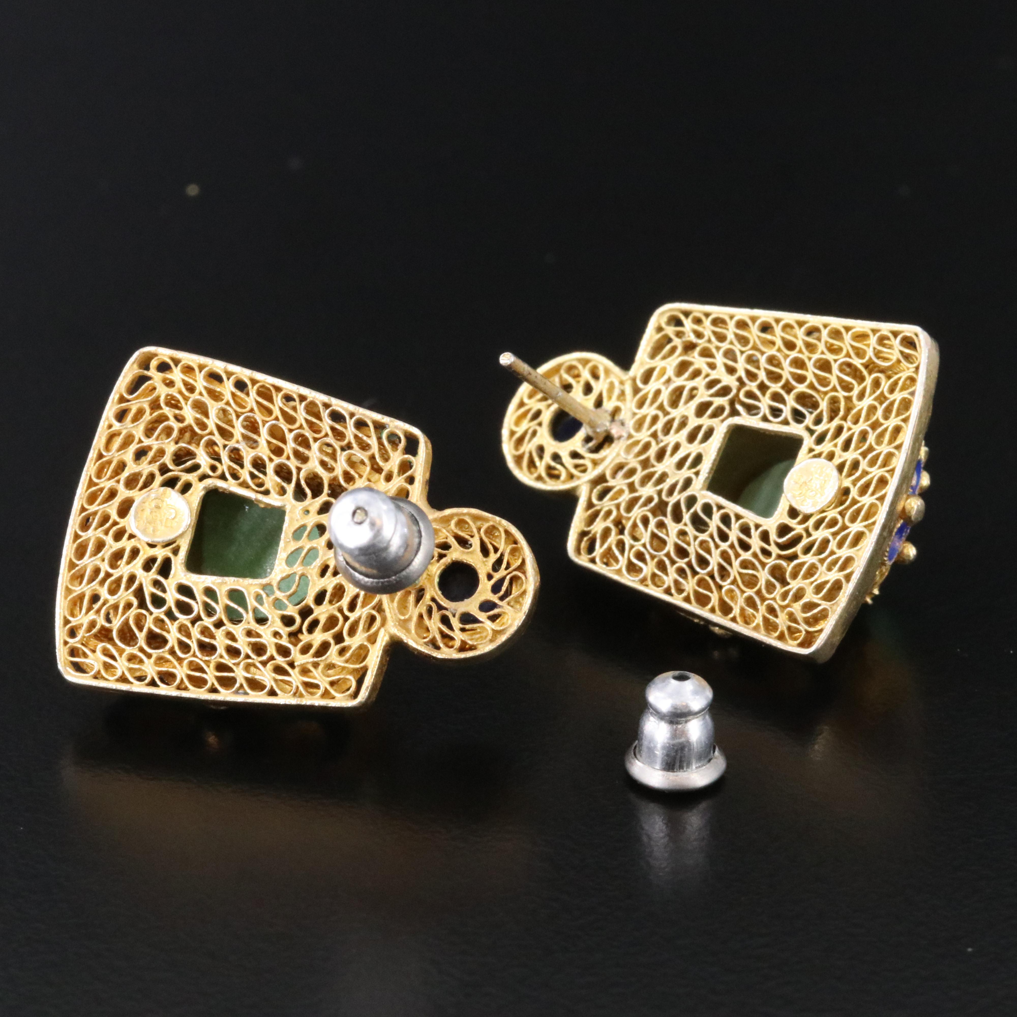 Chinese Export Turquoise, Enamel and Lapis Lazuli Jewelry Featuring Sterling