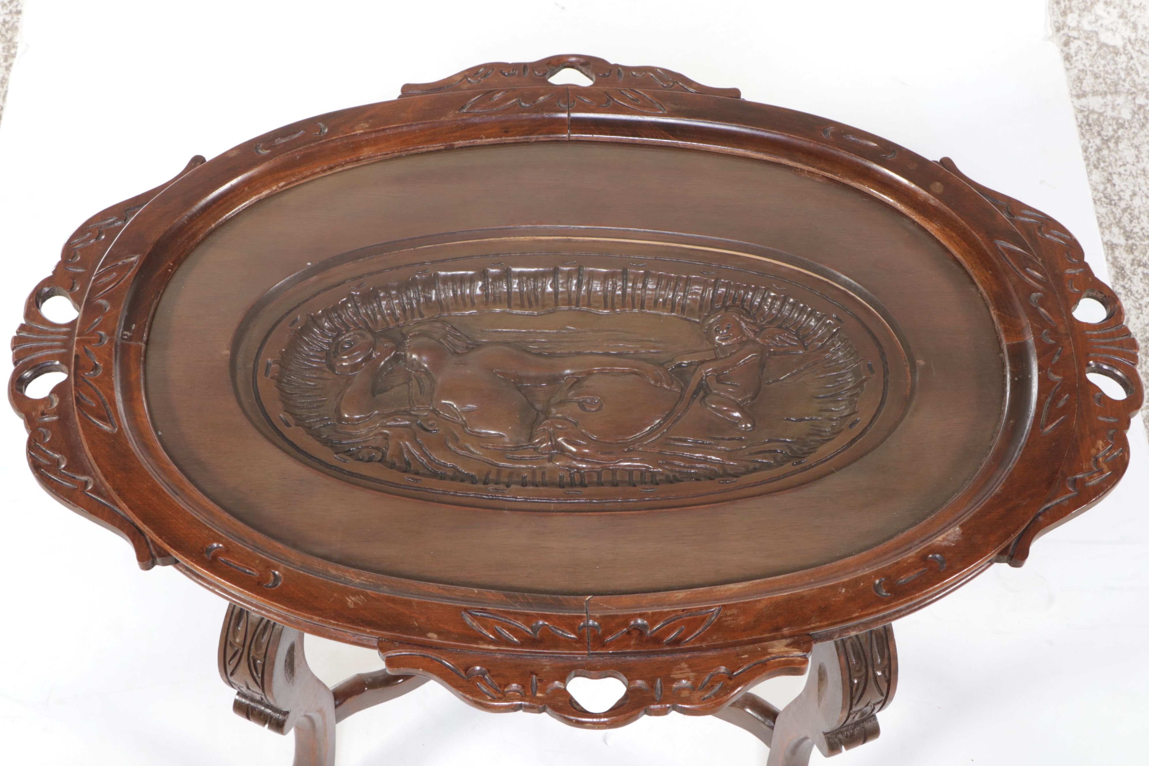 Victorian Style Carved Beech Tray Table, Mid-20th Century