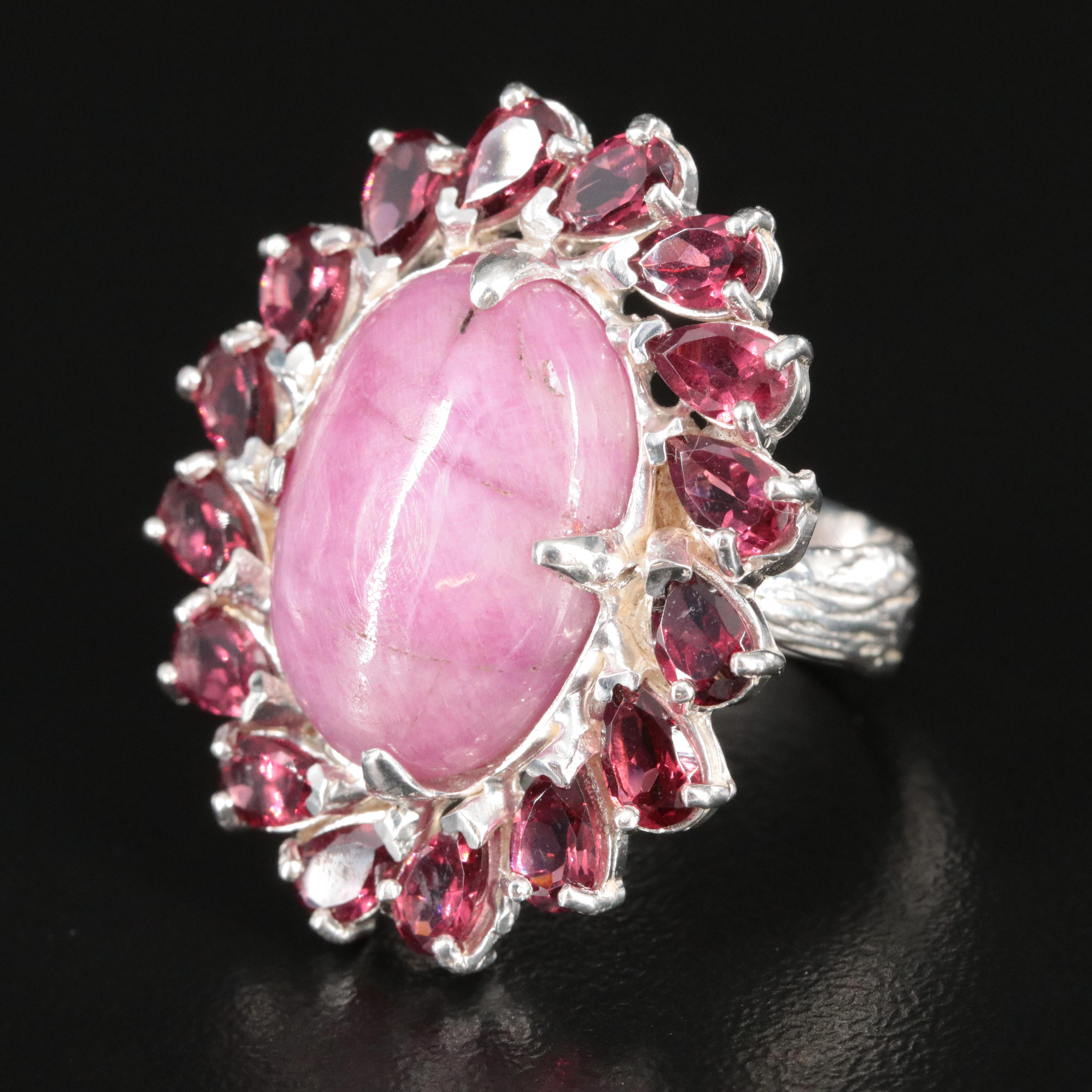 Sterling Filled Corundum and Garnet Ring