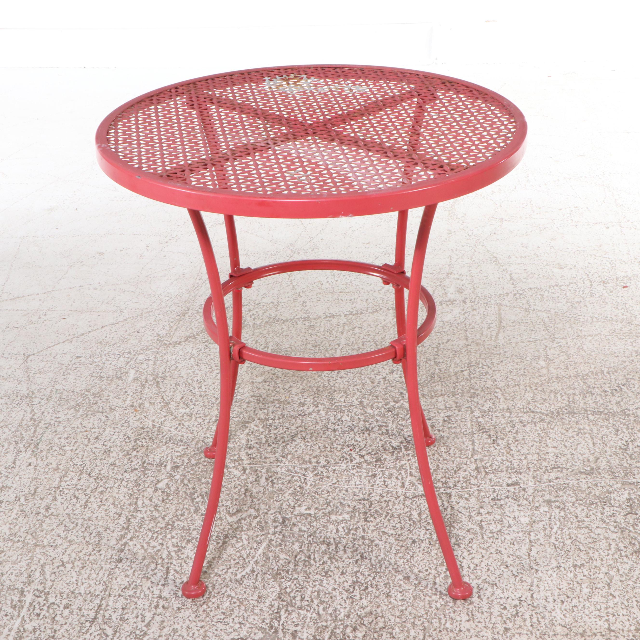 Coral Painted Pierced Metal and Tube Frame Bistro Set