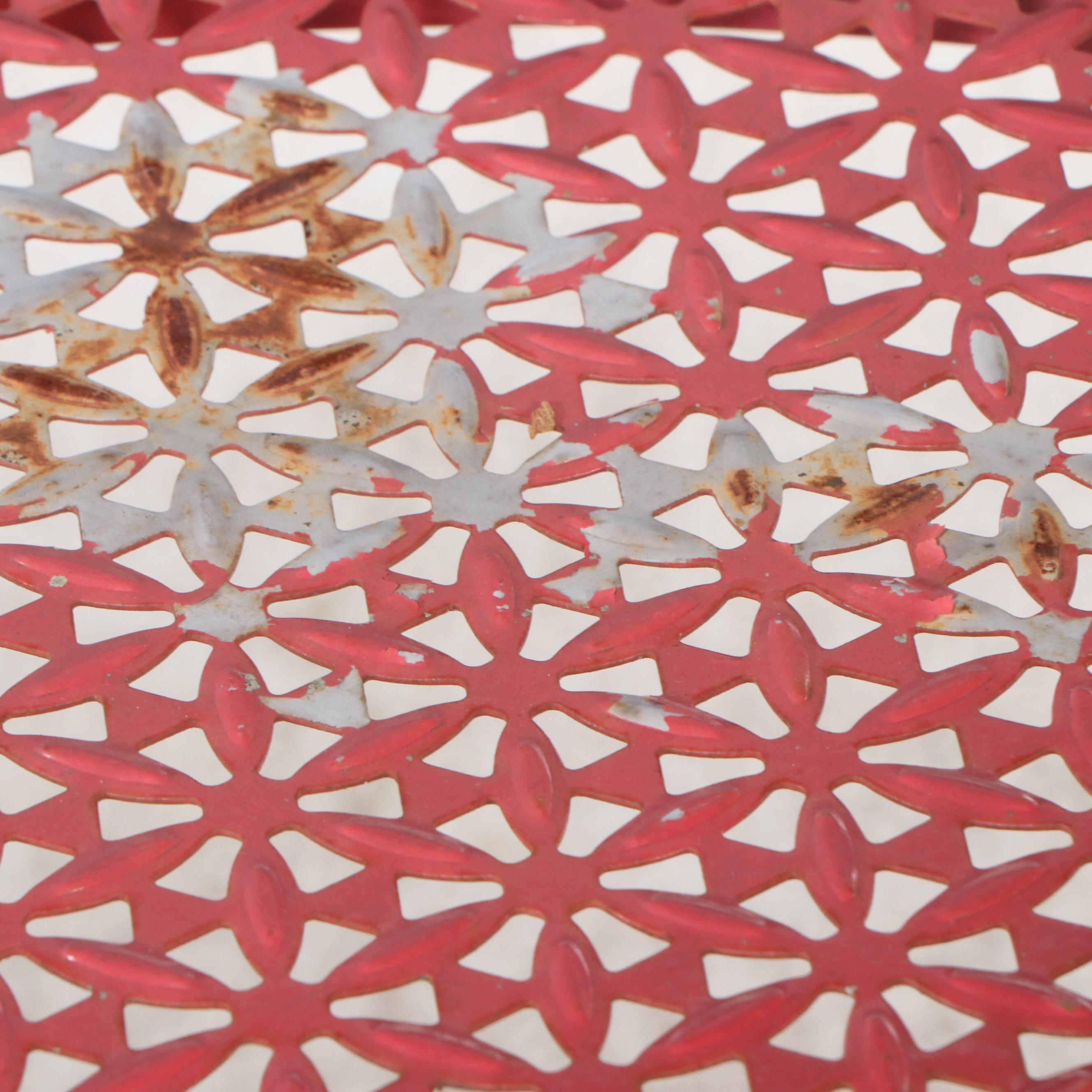 Coral Painted Pierced Metal and Tube Frame Bistro Set