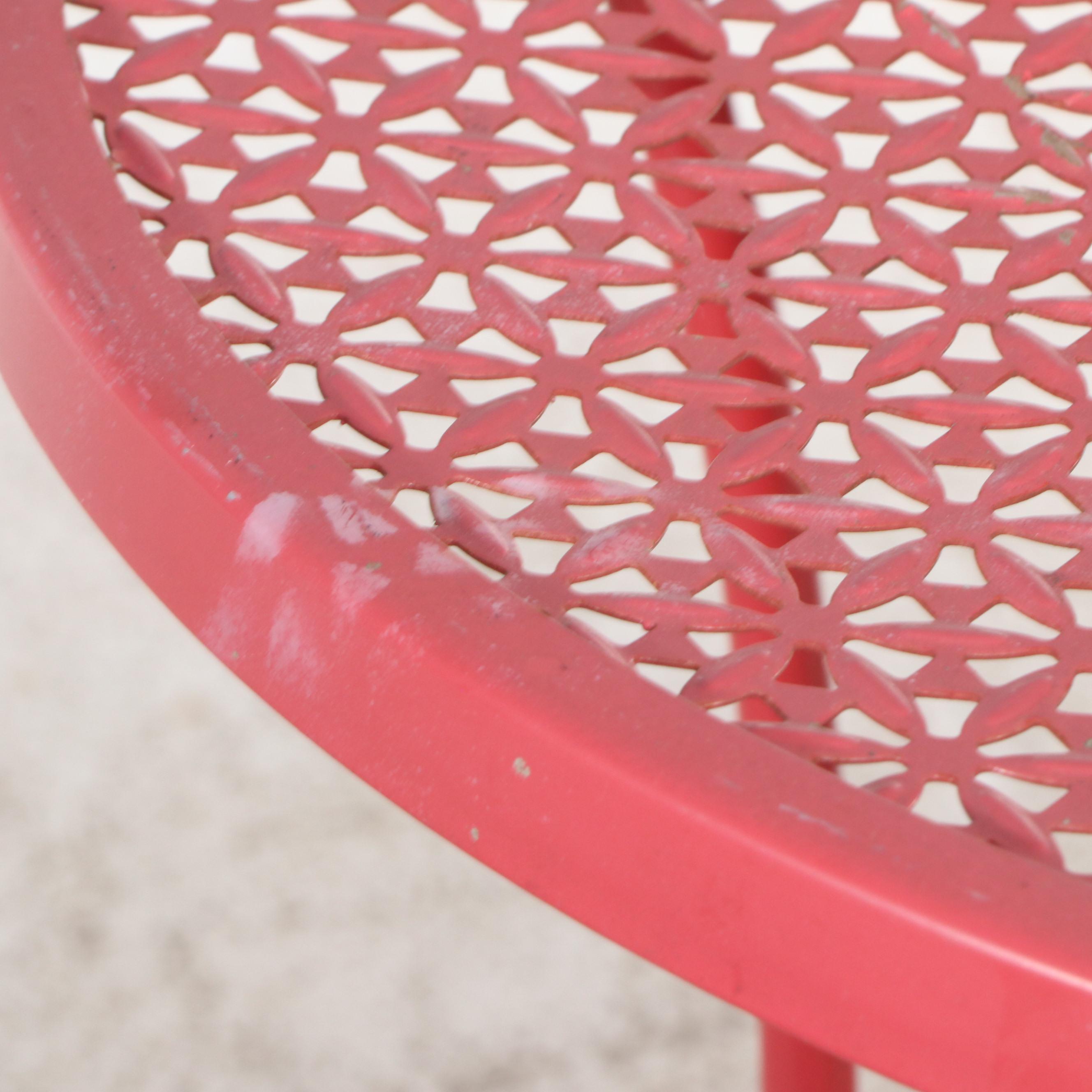 Coral Painted Pierced Metal and Tube Frame Bistro Set