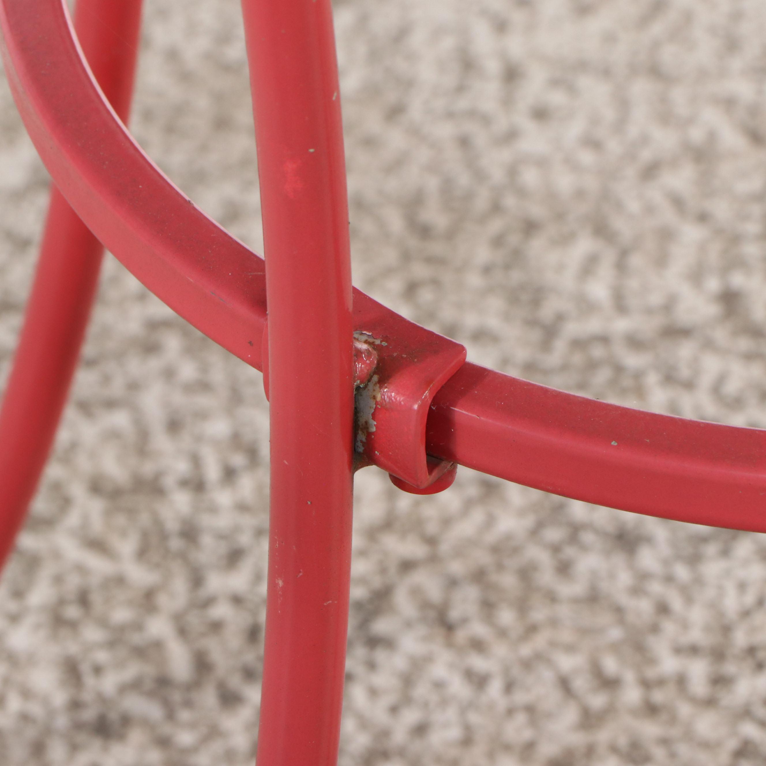 Coral Painted Pierced Metal and Tube Frame Bistro Set