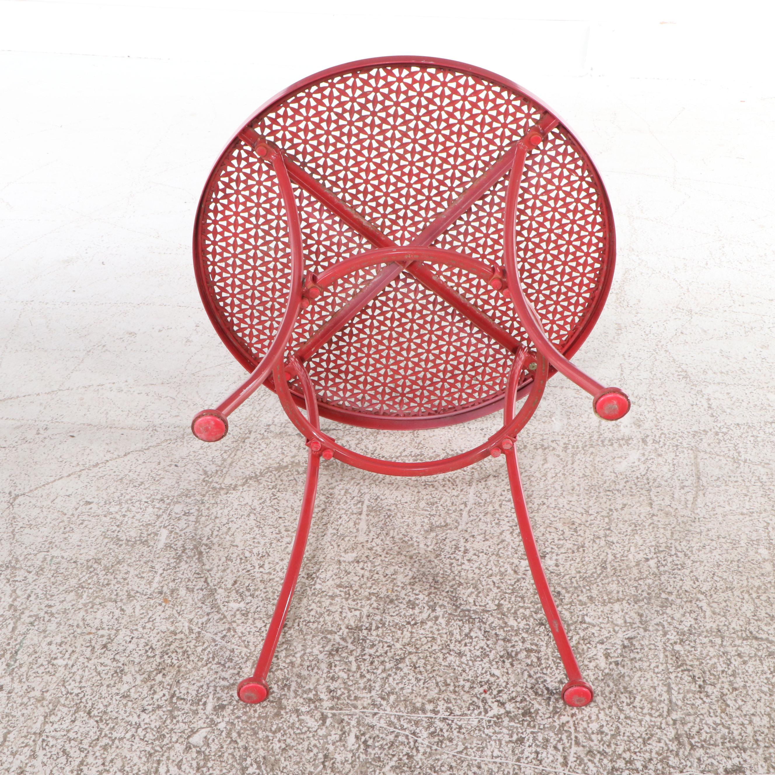 Coral Painted Pierced Metal and Tube Frame Bistro Set