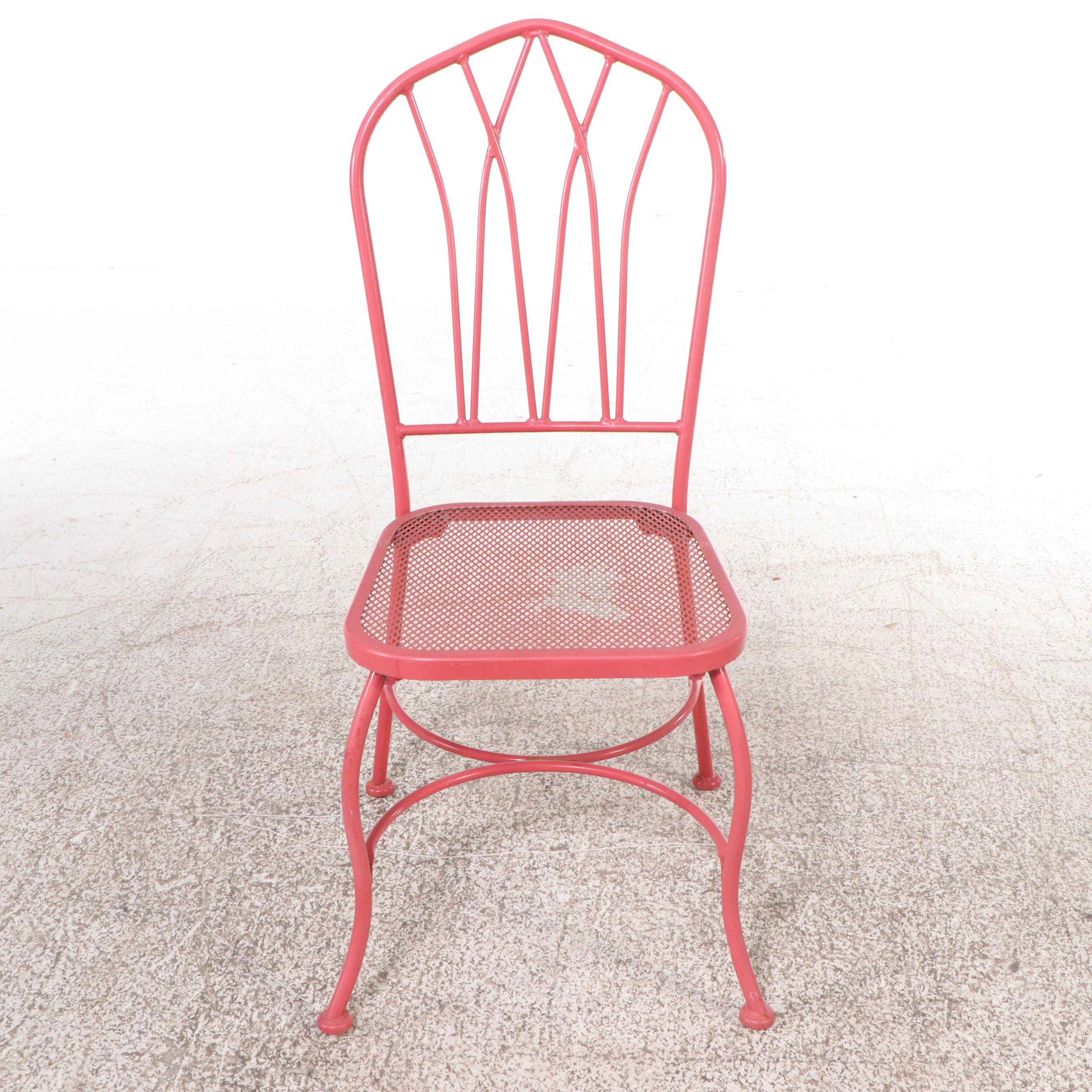 Coral Painted Pierced Metal and Tube Frame Bistro Set