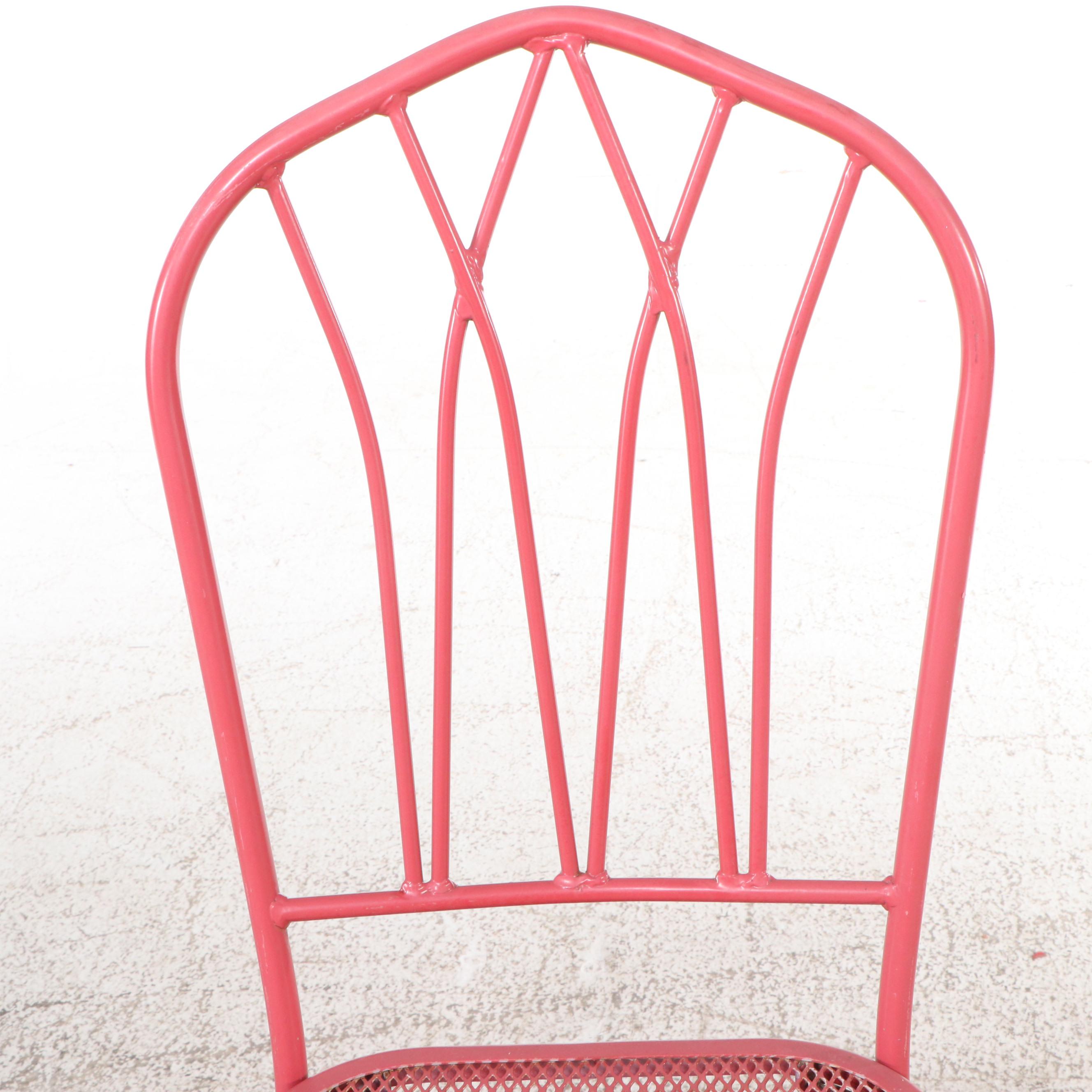 Coral Painted Pierced Metal and Tube Frame Bistro Set