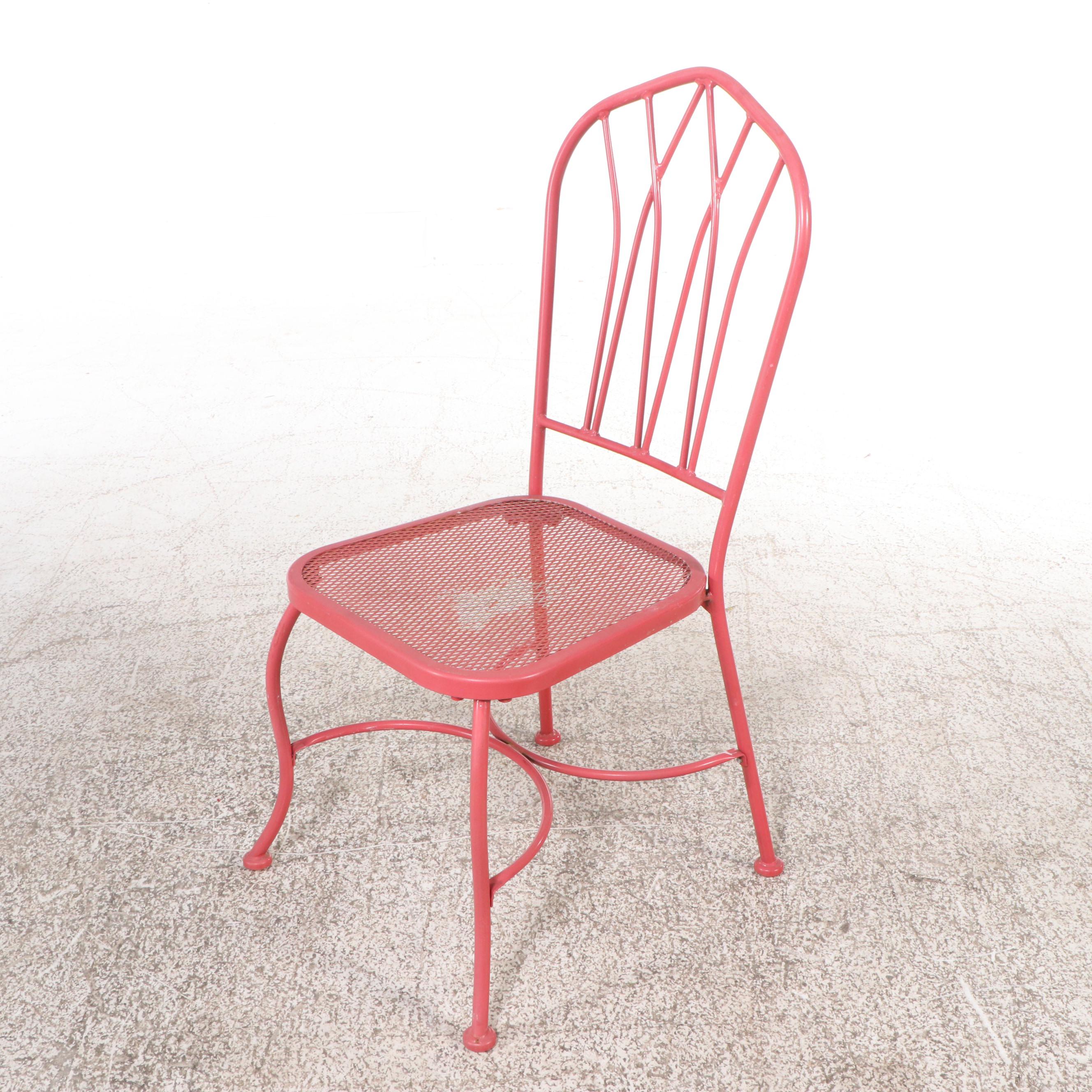 Coral Painted Pierced Metal and Tube Frame Bistro Set