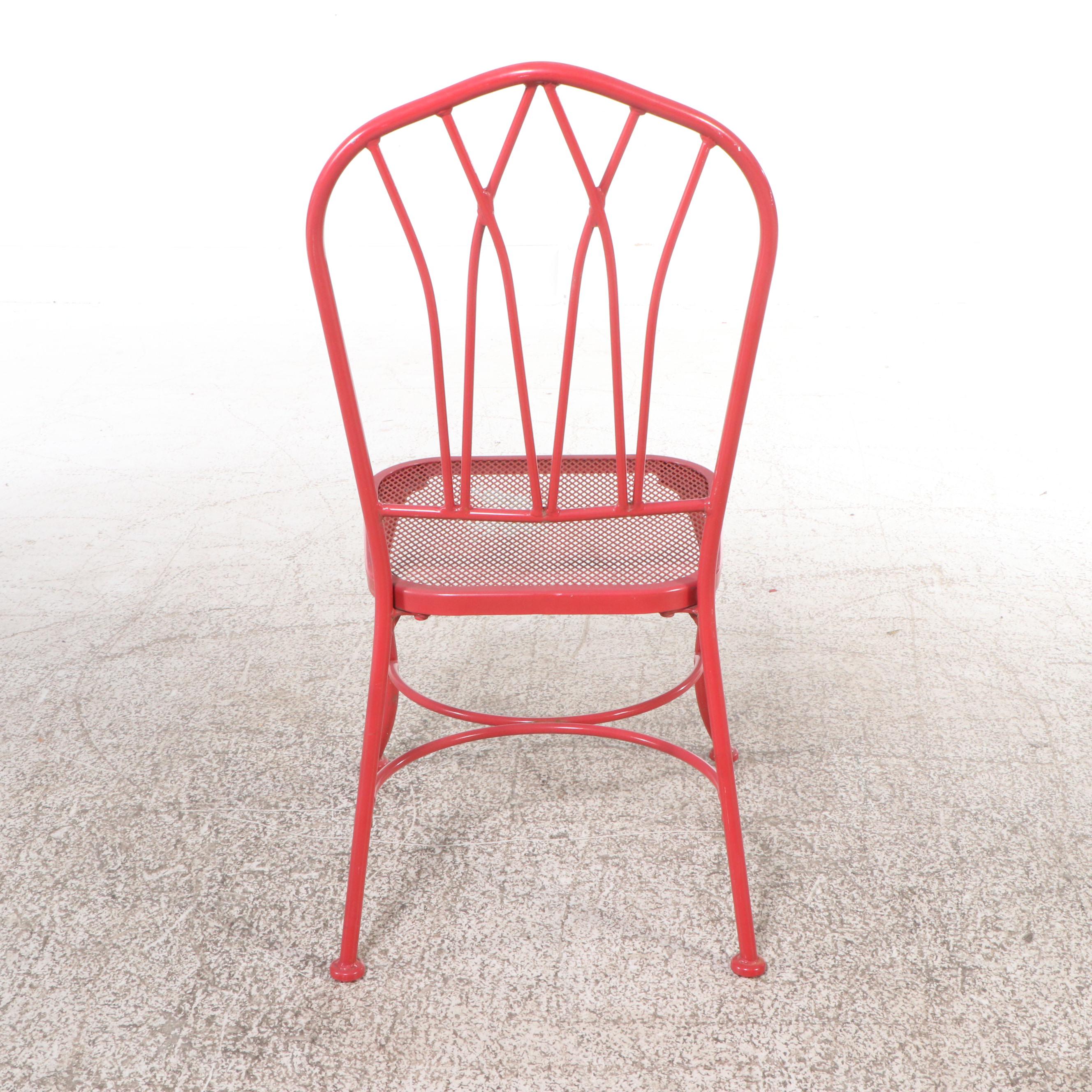 Coral Painted Pierced Metal and Tube Frame Bistro Set