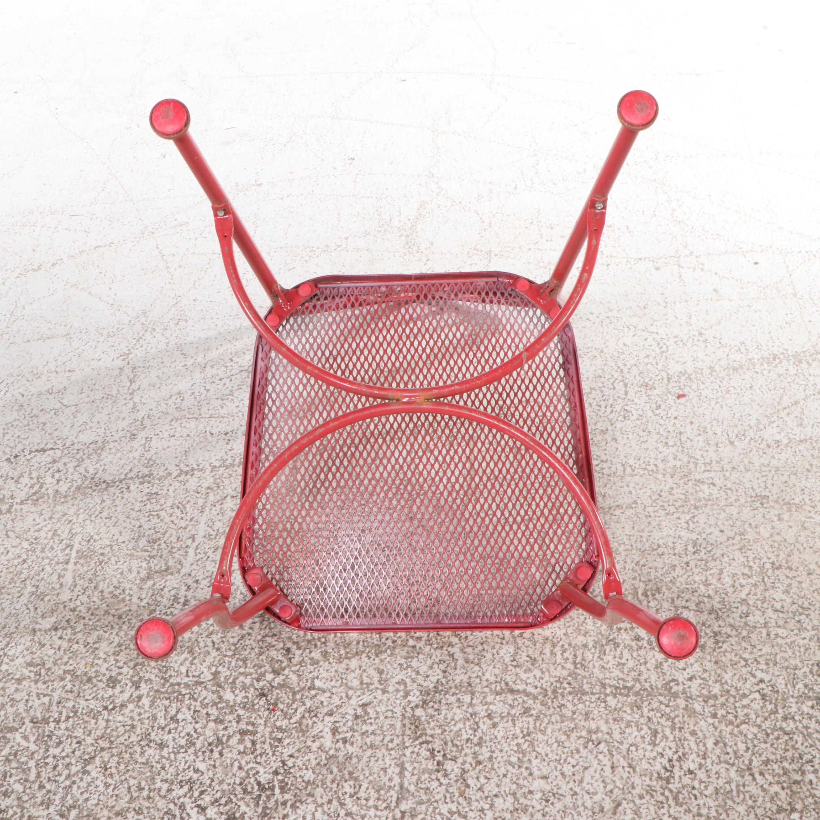 Coral Painted Pierced Metal and Tube Frame Bistro Set