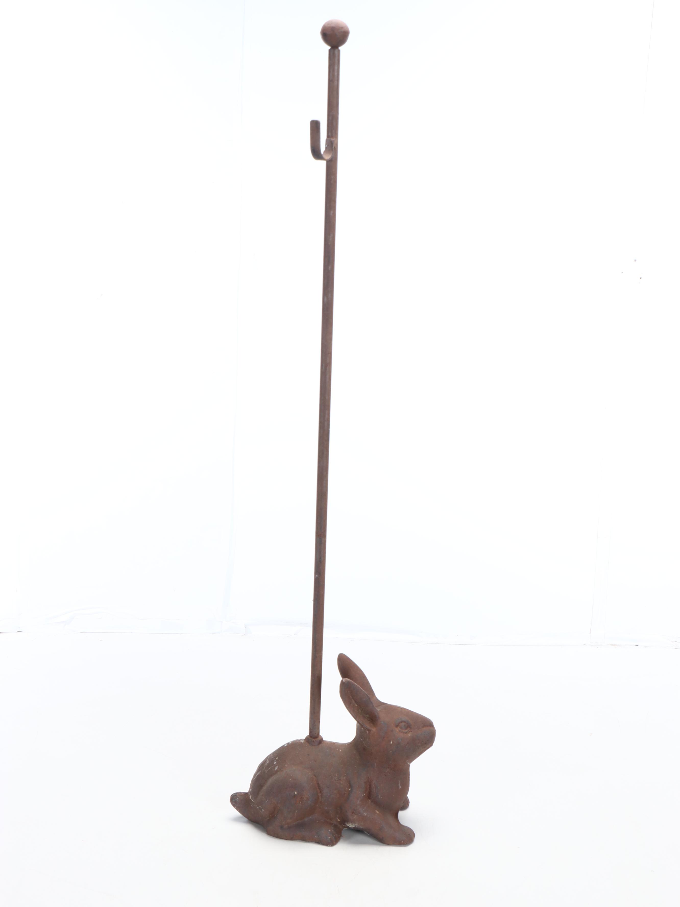 Cast Iron Bunny Rabbit Door Porter with Brass Wall Mount Plate Rack