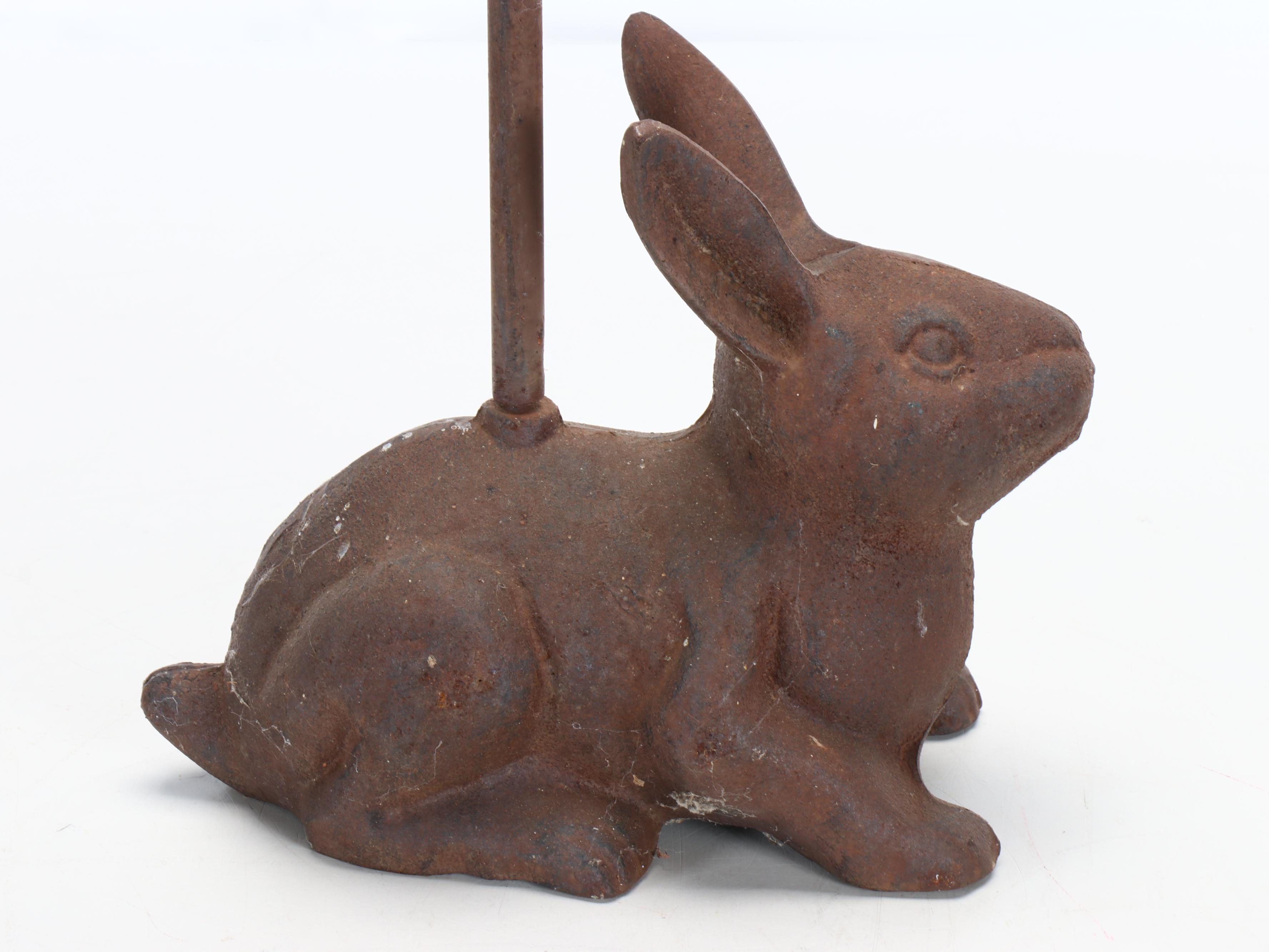 Cast Iron Bunny Rabbit Door Porter with Brass Wall Mount Plate Rack