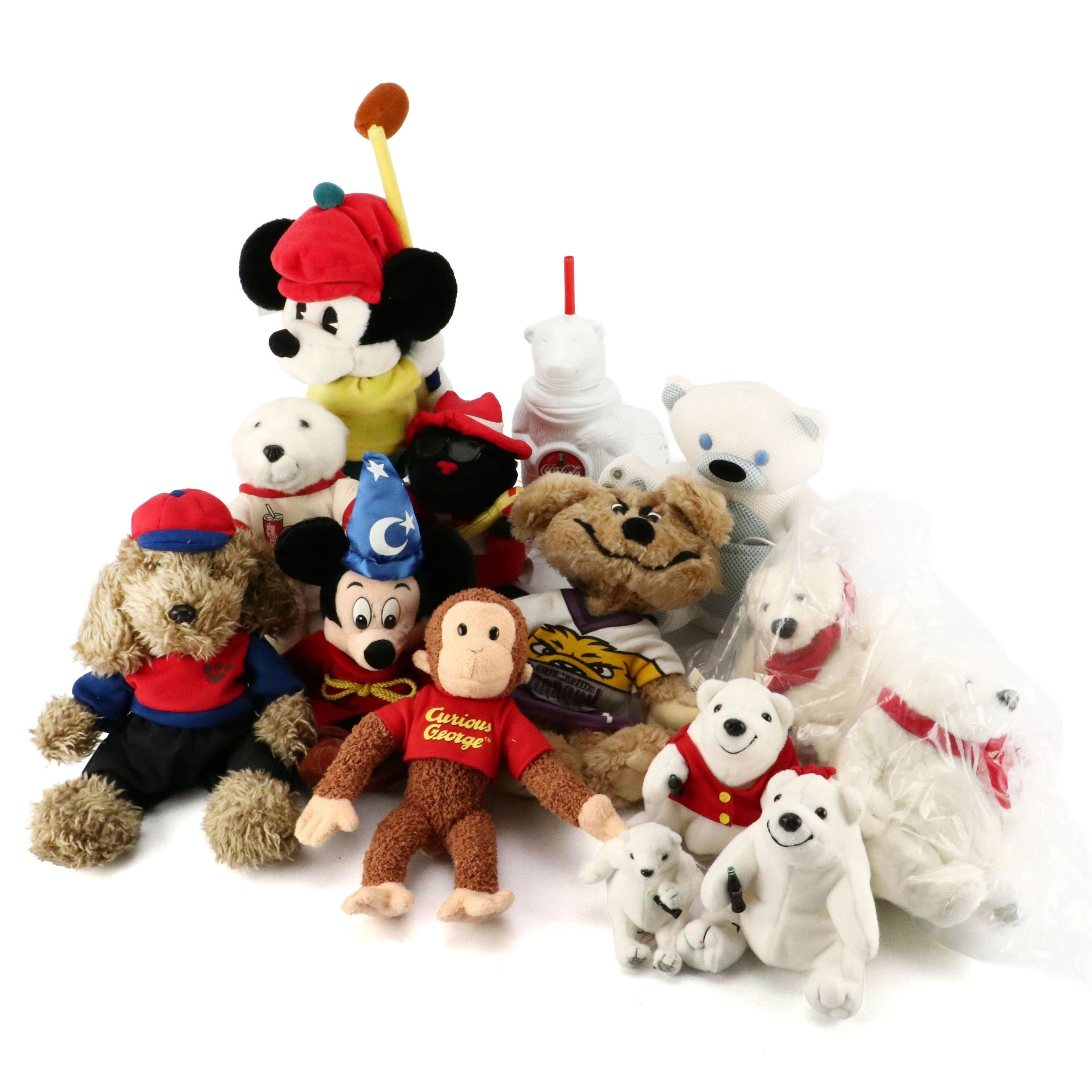 Coca-Cola Polar Bears, The Disney Store Golfer Mickey, and Other Stuffed Animals