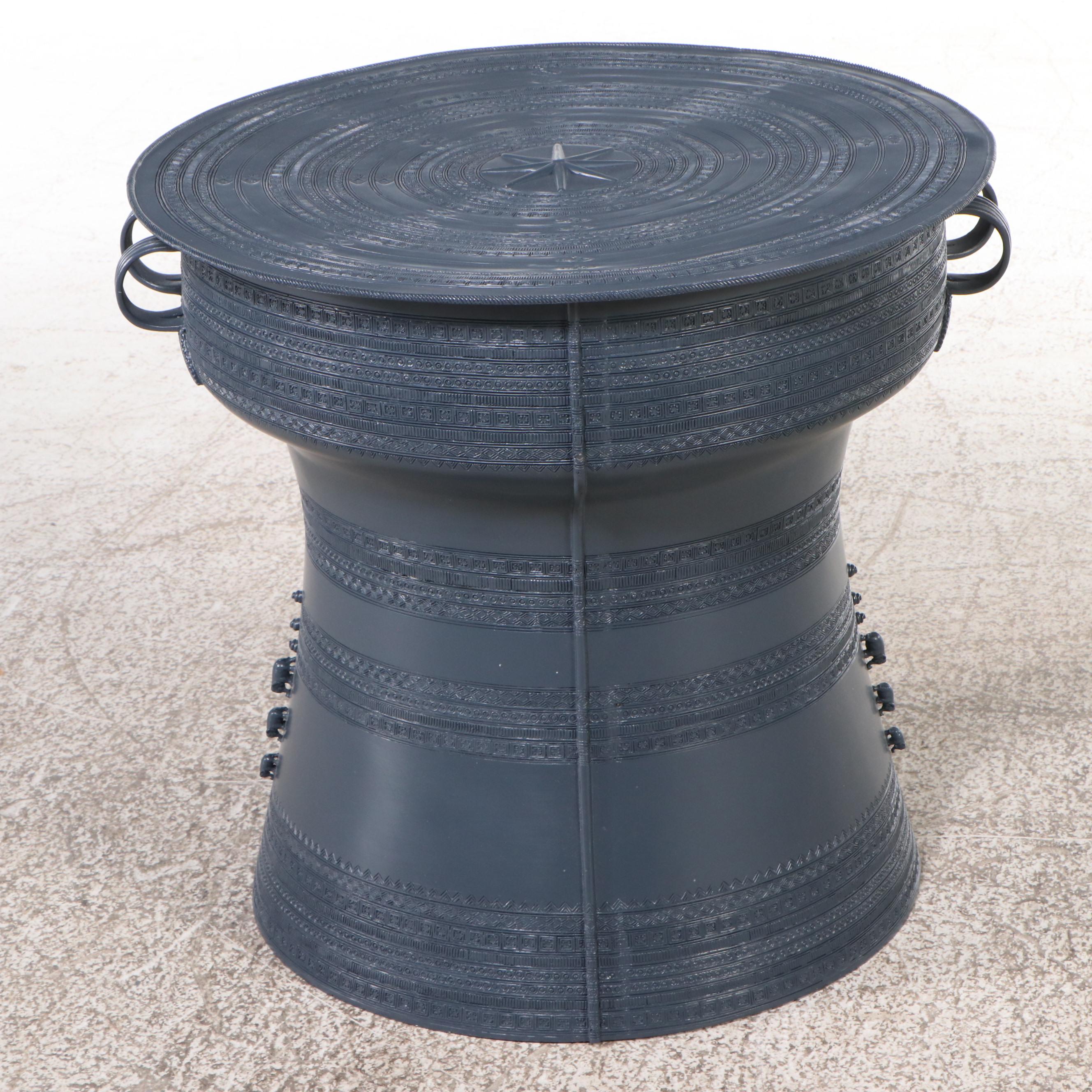 Thai Style Embossed Metal Rain Drum Table