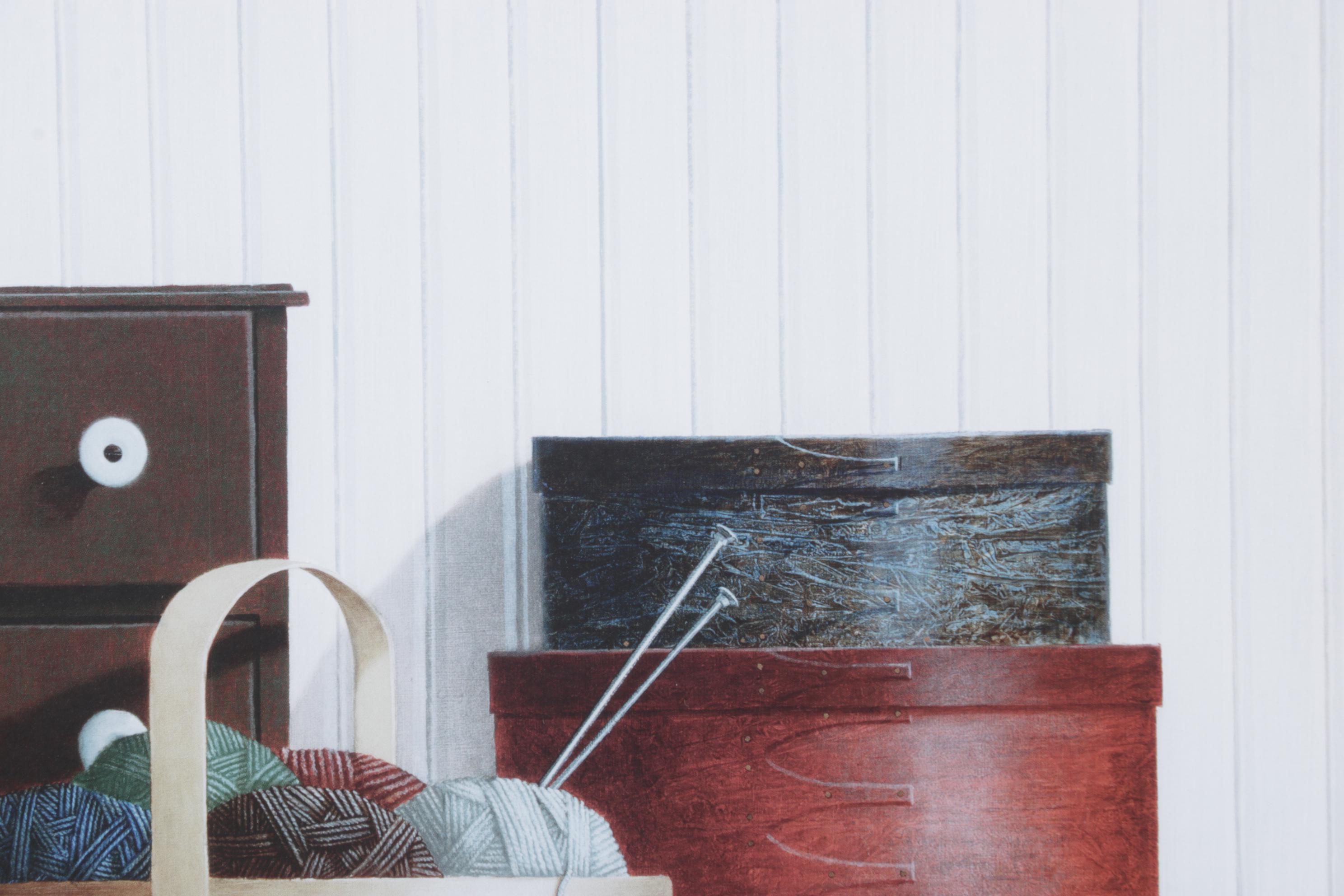 Ron Wickersham Offset Lithograph Still Life of Yarn Bundles and Sewing Utensils