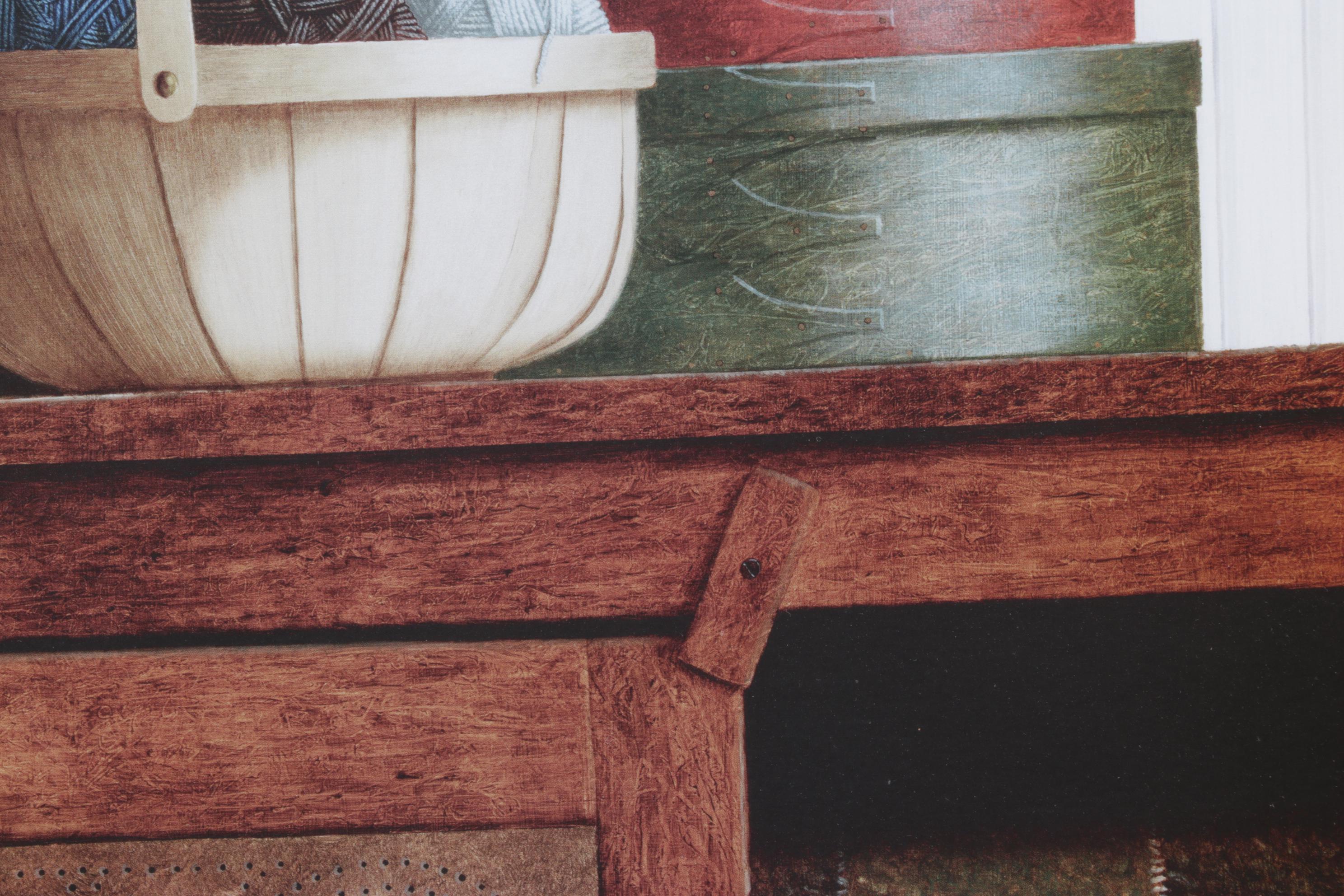 Ron Wickersham Offset Lithograph Still Life of Yarn Bundles and Sewing Utensils