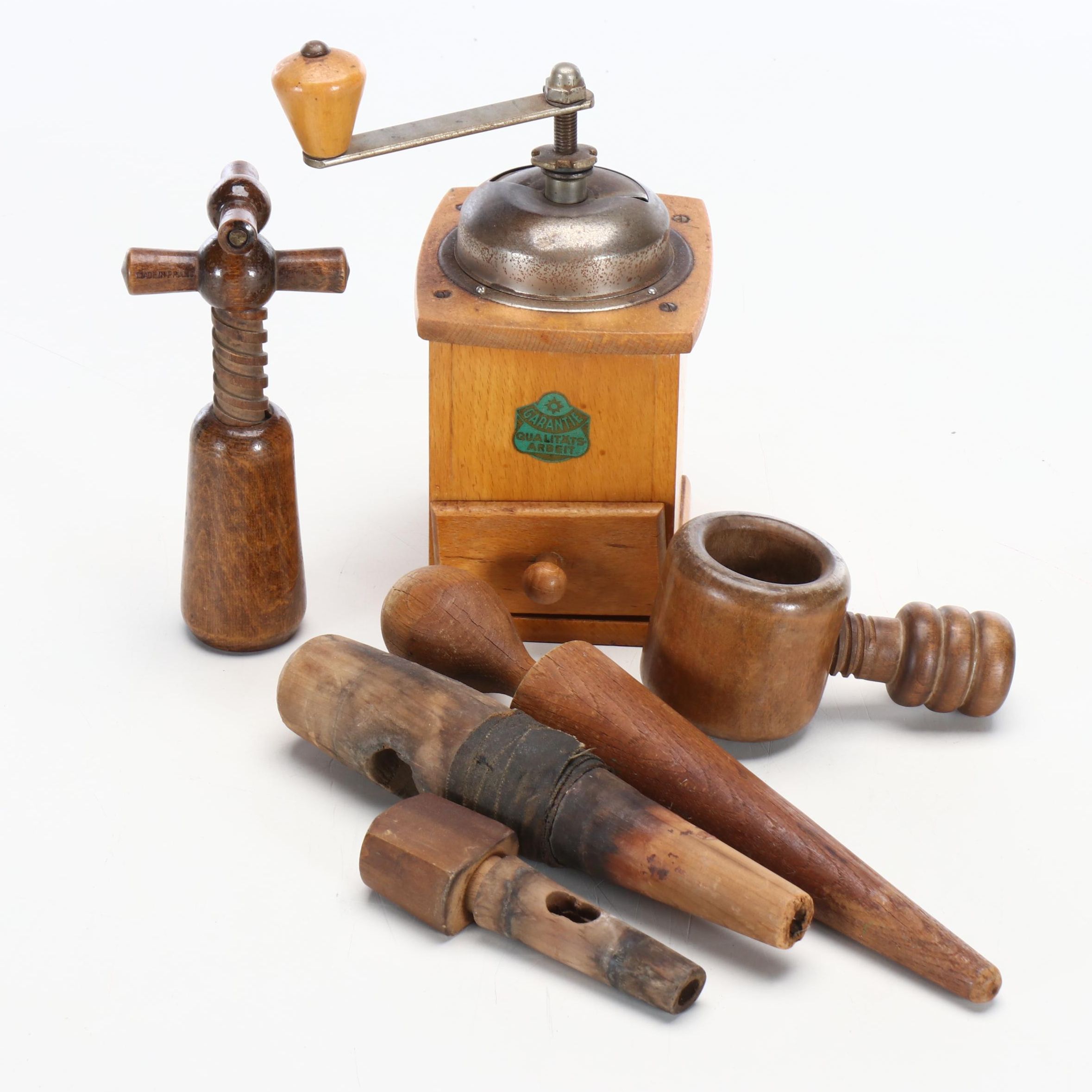 German Hand Crank Coffee Grinder with Other Kitchen Utensils