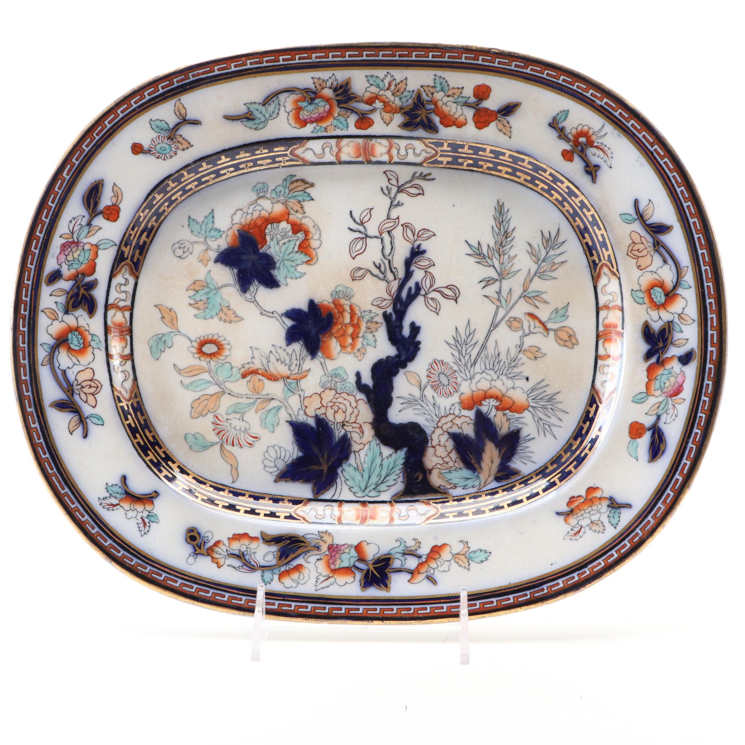 Pinder Bourne & Co. English Hand-Tinted Earthenware "Dresden" Platter, 1862-1882