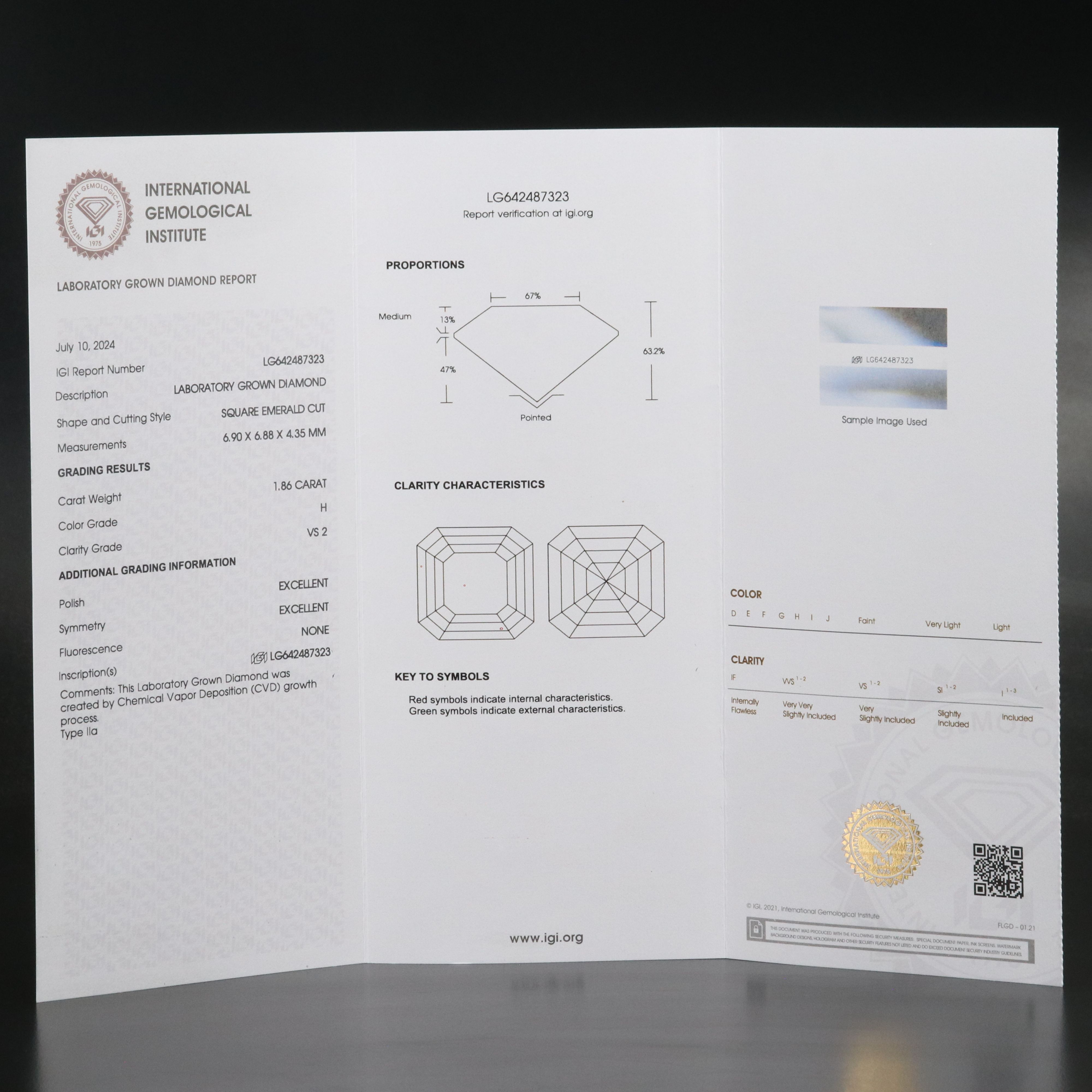 Loose 1.86 CT Lab Grown Diamond with IGI Report