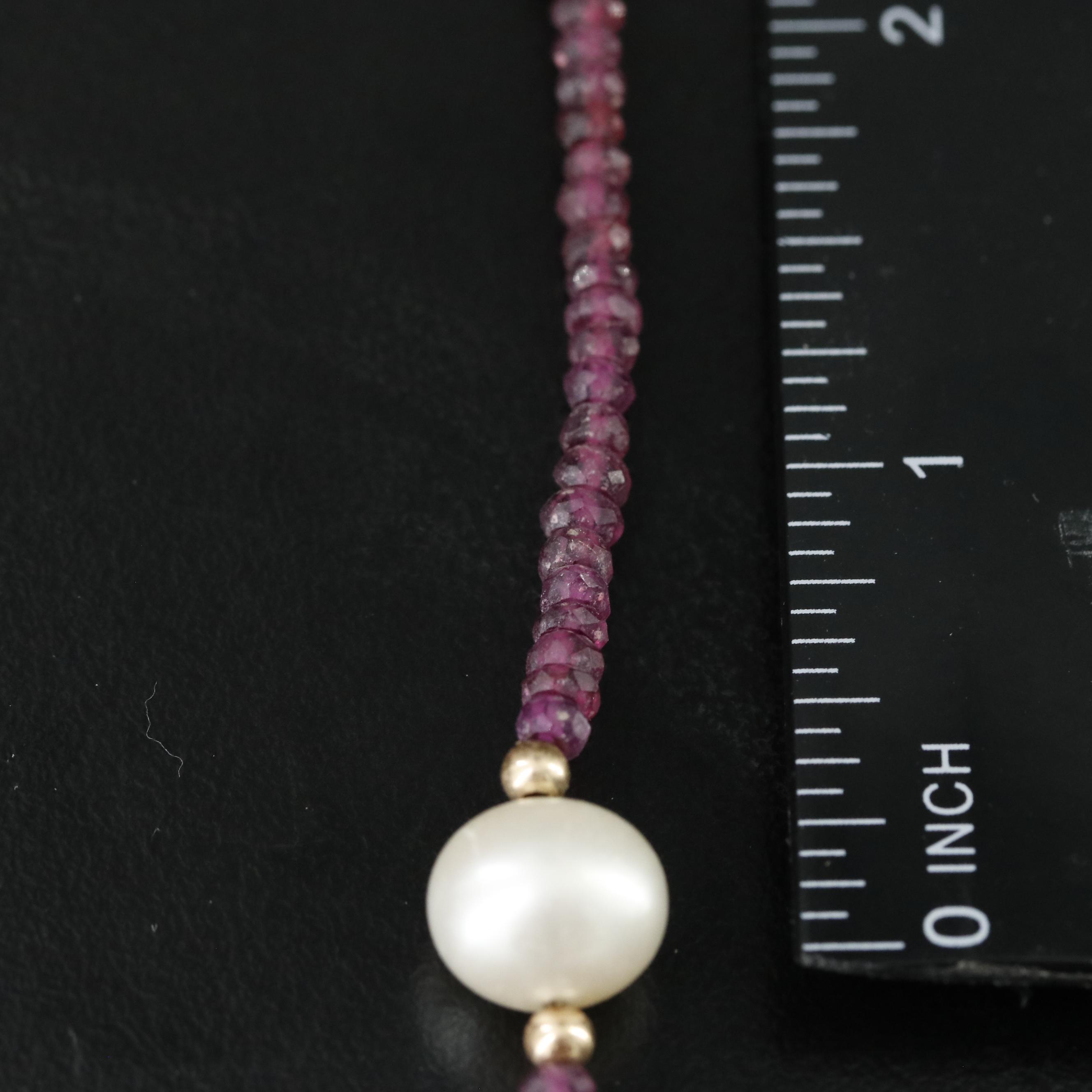 Pearl and Rhodolite Garnet  Necklace with 14K Clasp
