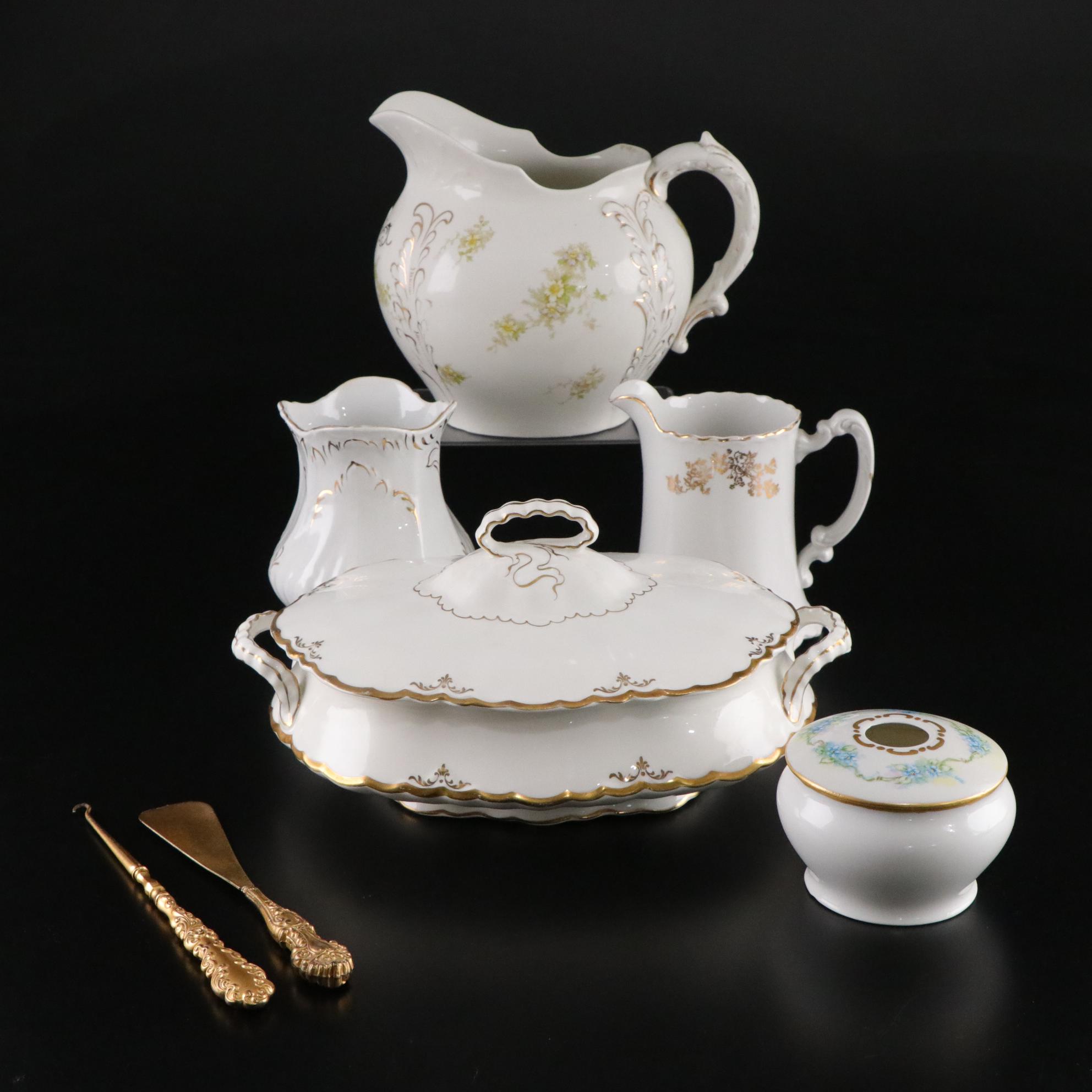 Sterling Silver Shoe Horn & Button Hook with Porcelain Dinnerware